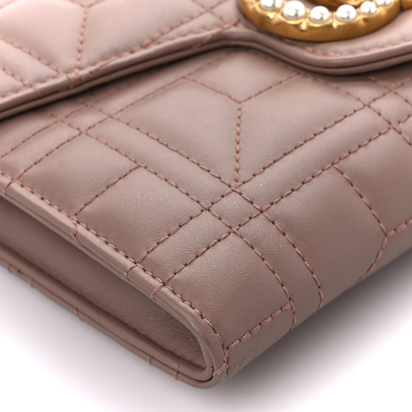 Calfskin Matelasse Mini Pearly GG Marmont Chain Wallet Porcelain Rose