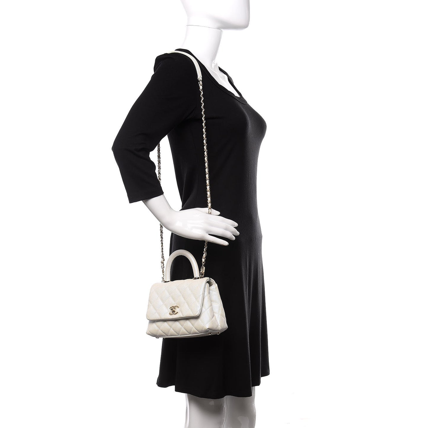 Iridescent Caviar Quilted Extra Mini Coco Handle Flap White