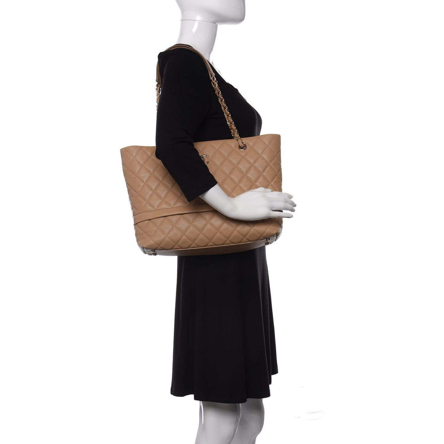 Caviar Quilted Rolled Up Tote Beige