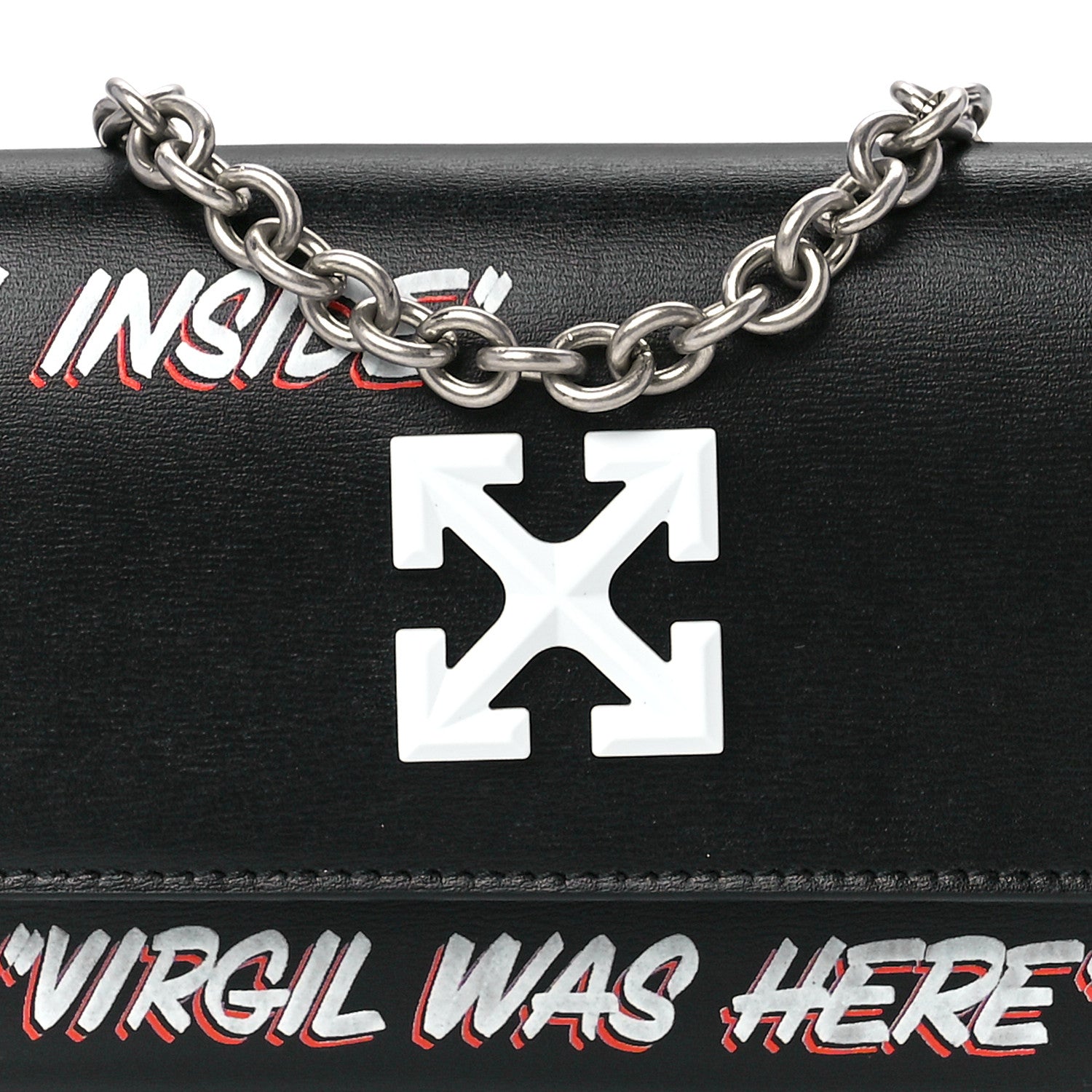 Off-White Calfskin Jitney Logo Flap Wallet On Chain Black 7 of 10