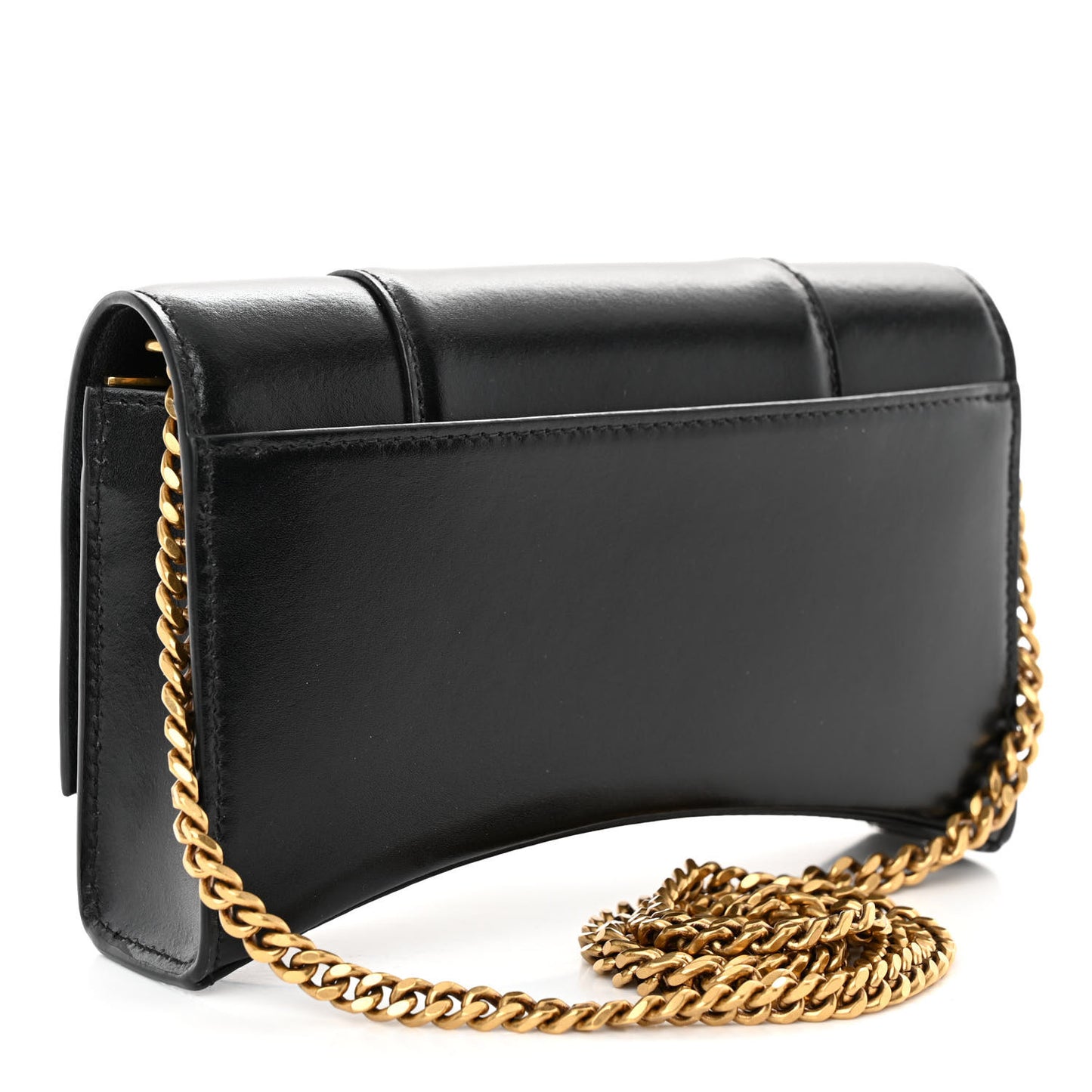 Shiny Box Calfskin Hourglass Chain Bag Black