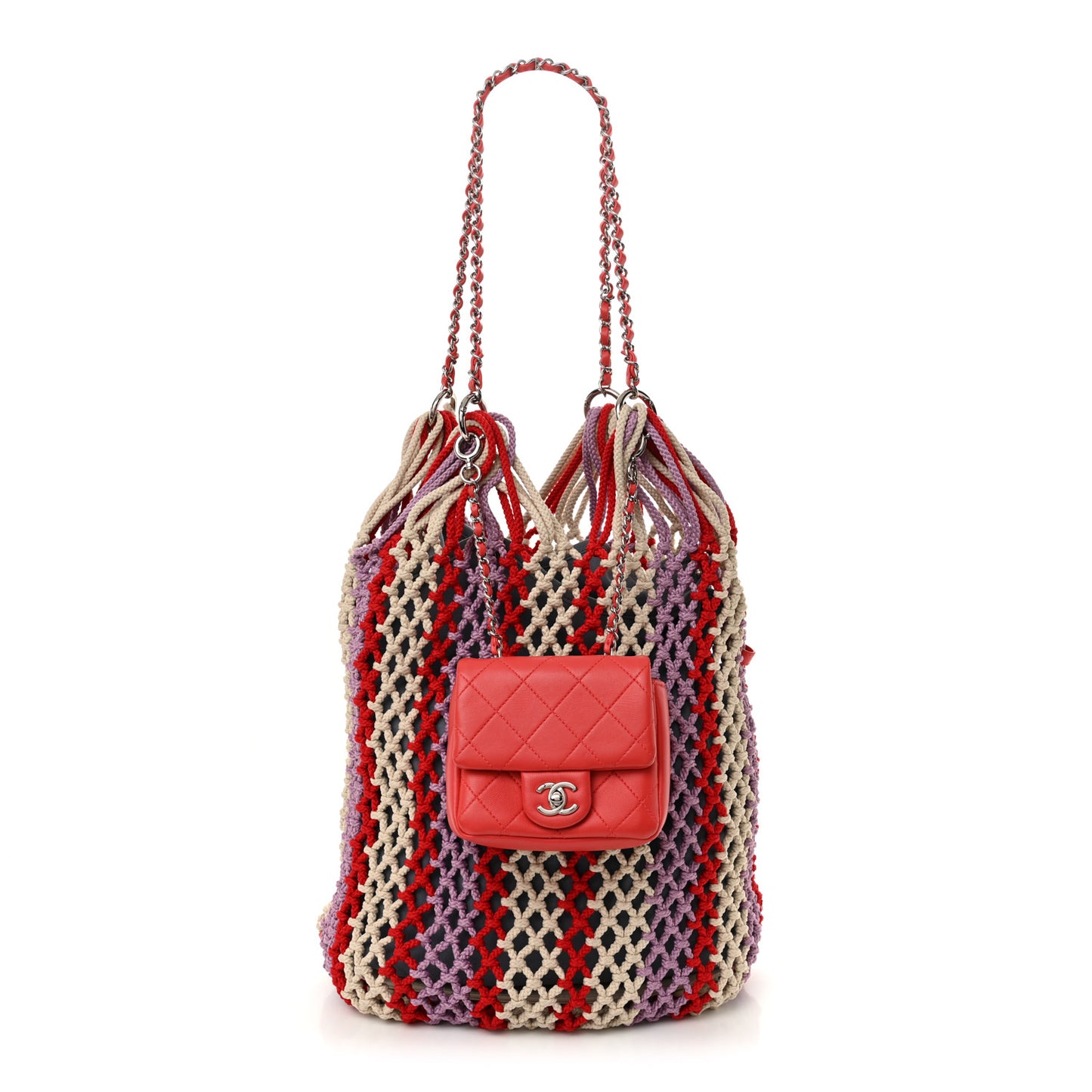 Lambskin Mixed Fibers Large Shopping Bag Red Purple White