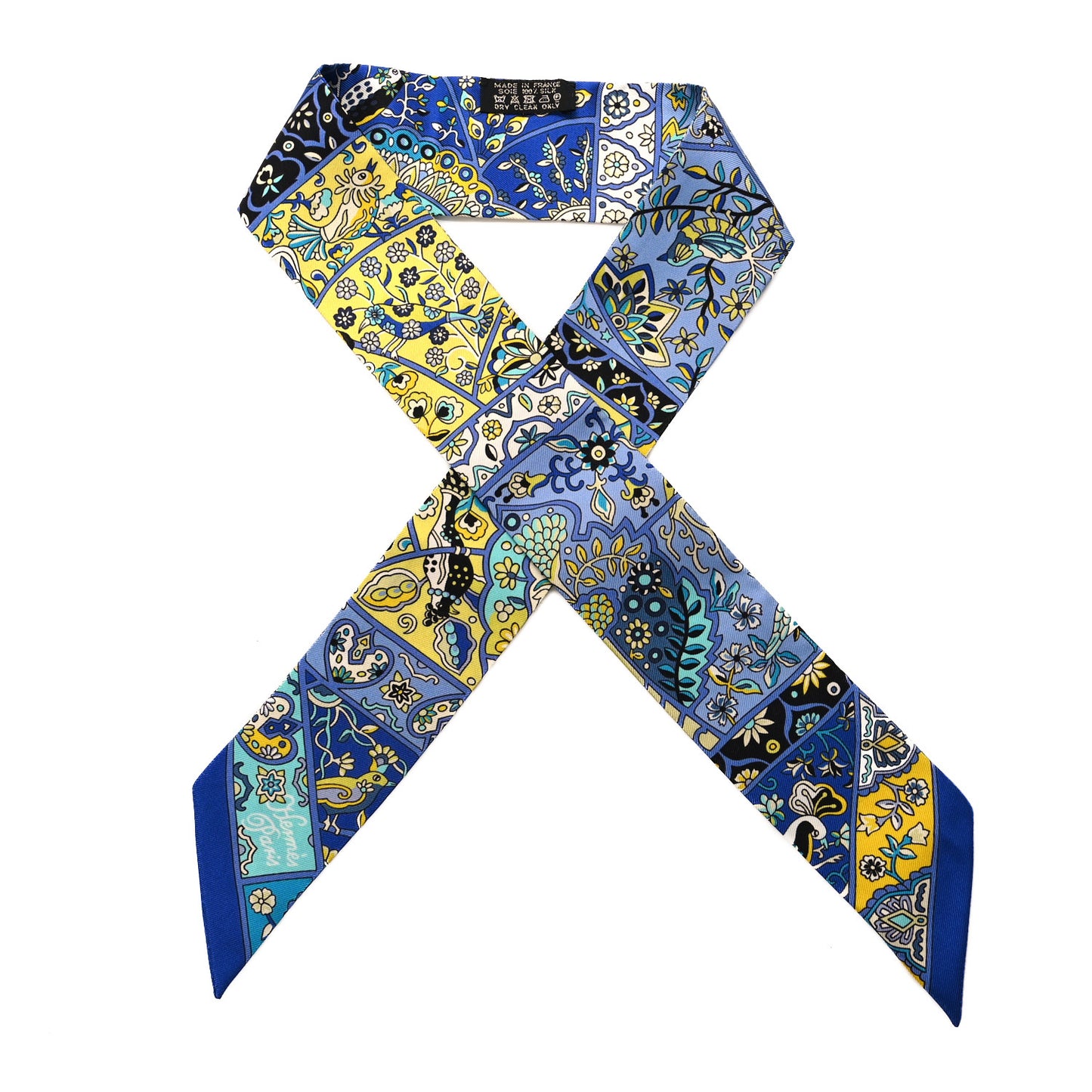 Silk Au Pays Des Oiseaux Fleurs Twilly Bleu Dur Jaune Vif Turquosie