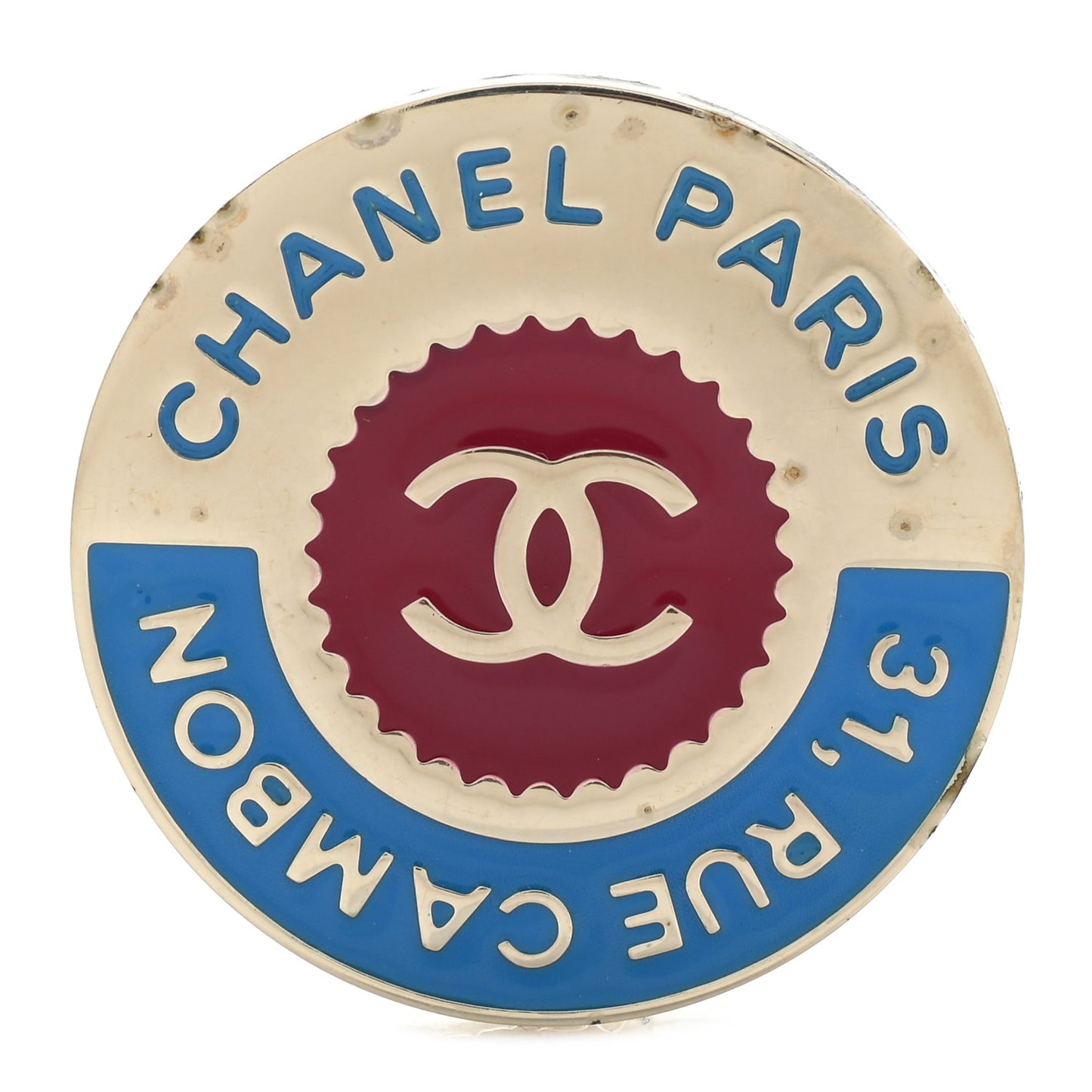 Enamel Rue Cambon CC Pin Brooch Blue Red Gold