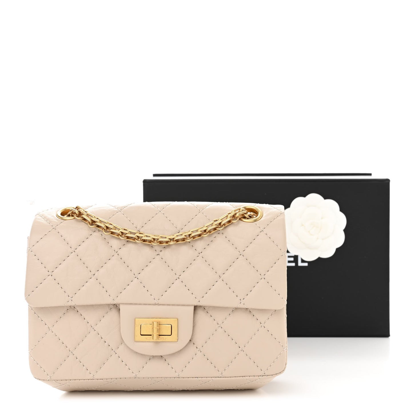 Aged Calfskin Quilted 2.55 Reissue Mini Flap Ecru