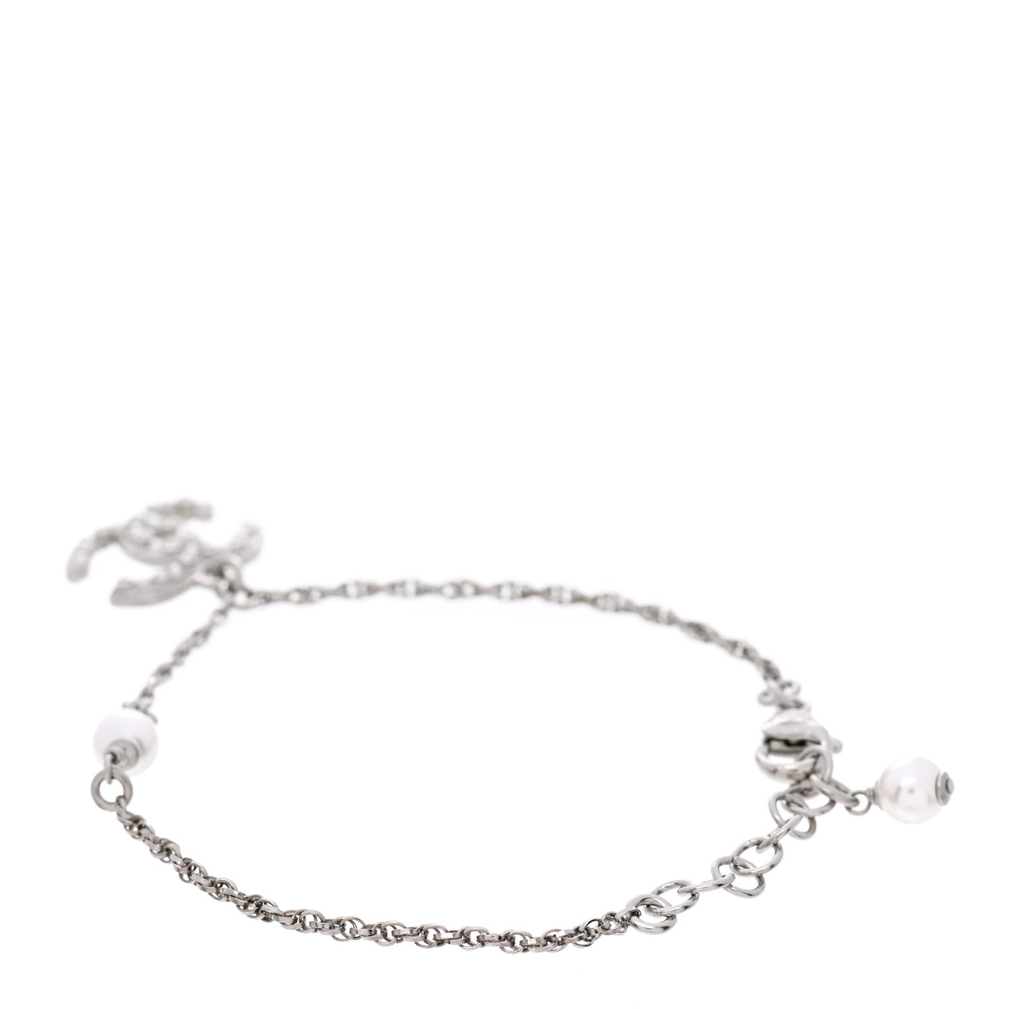 Pearl Crystal CC Bracelet Silver