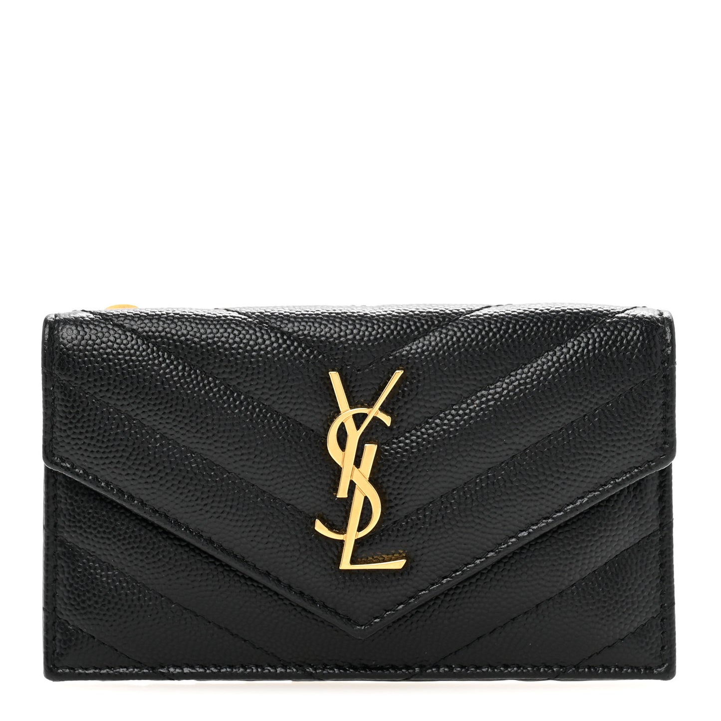 Grain De Poudre Matelasse Chevron Monogram Compact Wallet Black