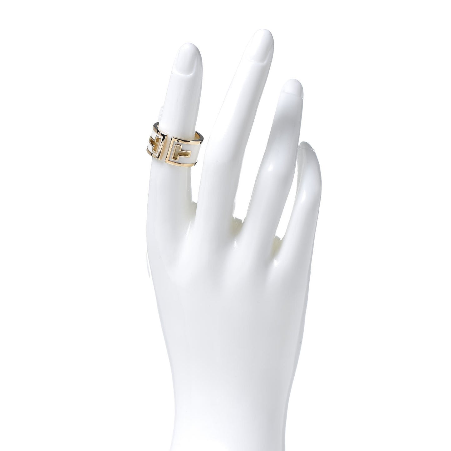 18K Yellow Gold White Ceramic T Cutout Ring 53 6.25