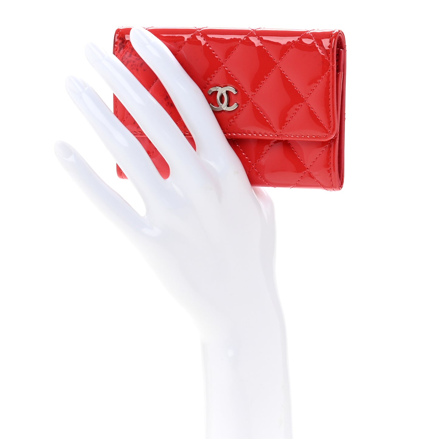 Patent Quilted Card Holder Wallet Red