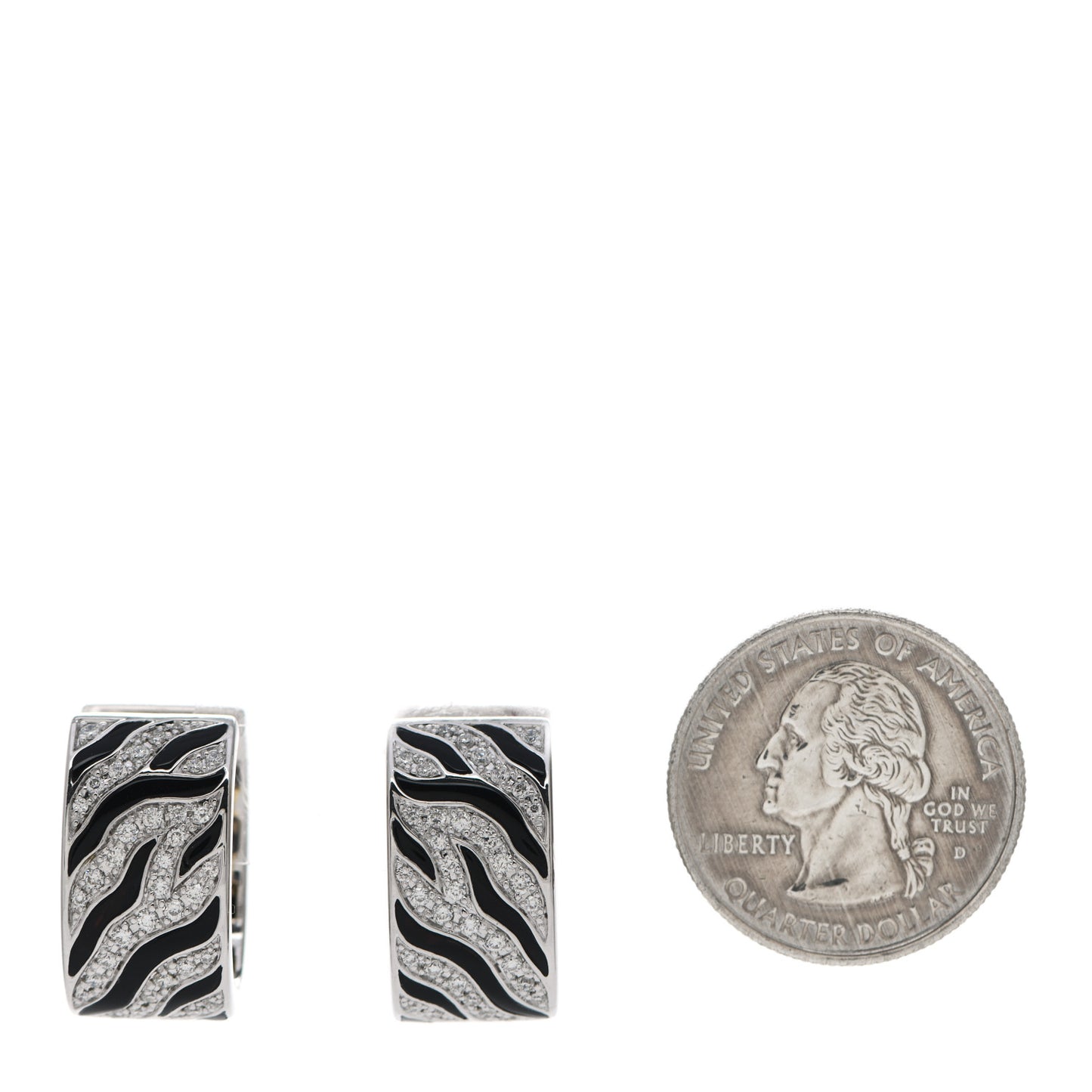 18K White Yellow Gold Diamond Enamel Animalier Zebra Hoop Earrings