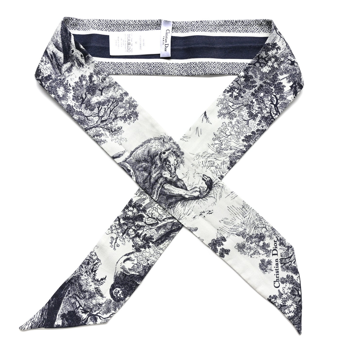 Silk Toile De Jouy Reverse Capri Mitzah Scarf Navy Blue