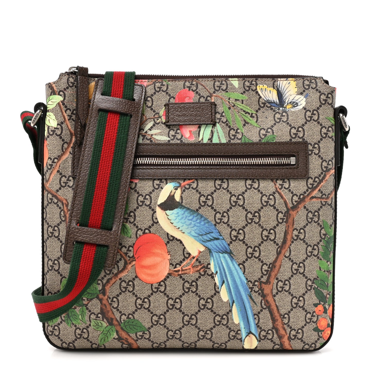 GG Supreme Monogram Tian Web Medium Flat Messenger Beige Multicolor New Acero
