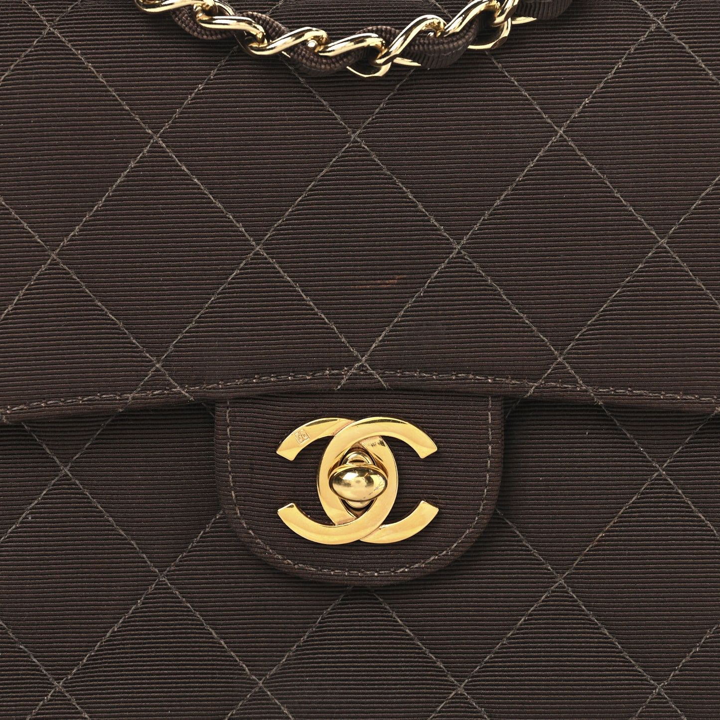 Grosgrain Quilted Mini Square Flap Brown