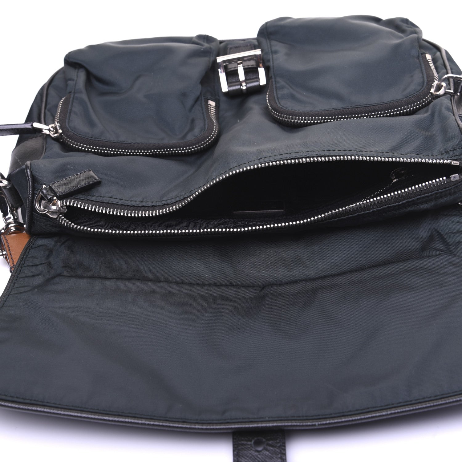 Prada Tessuto Nylon Saffiano Shoulder Bag Dark Green 10 of 18