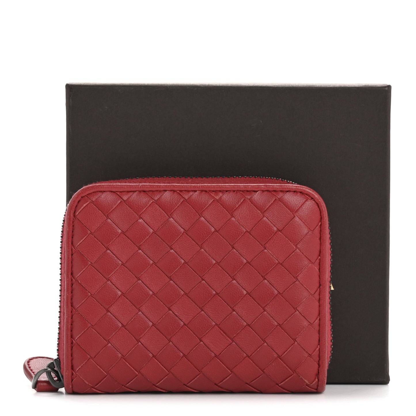 Nappa Intrecciato Zip Around Coin Purse Red