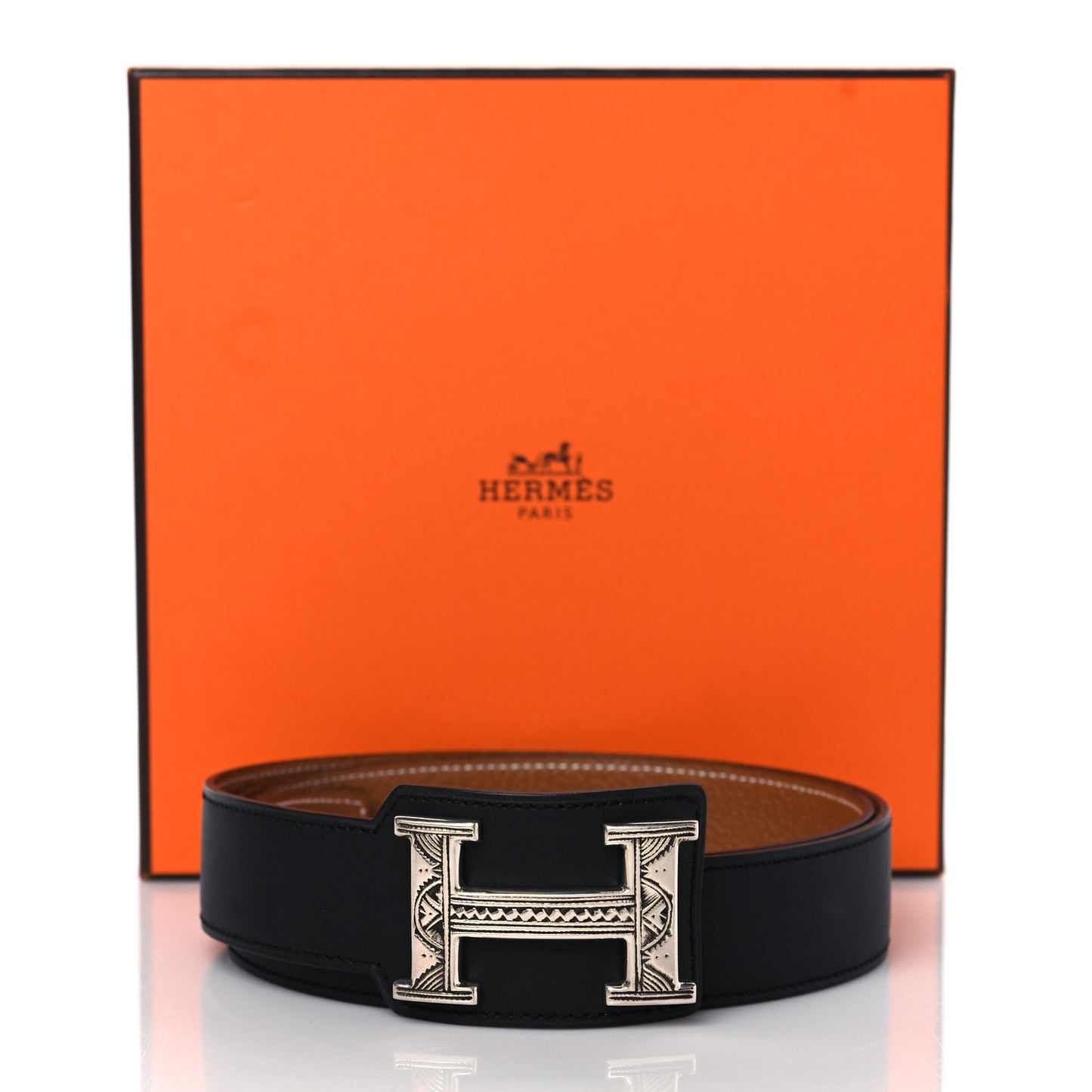 Box Togo Sterling Silver Touareg 32mm H Belt 100 Black Gold
