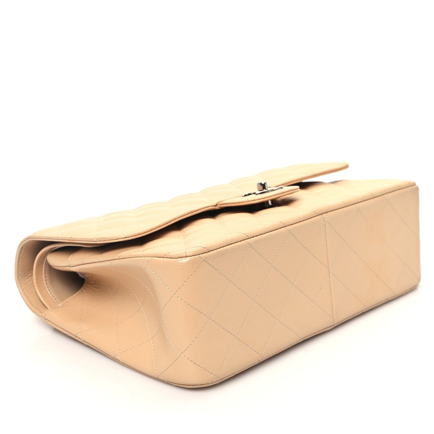 Caviar Quilted Jumbo Double Flap Beige