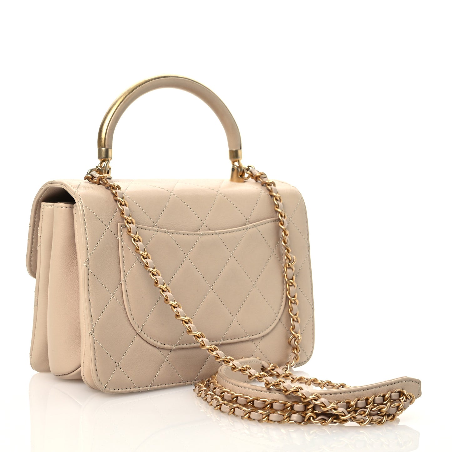 Calfskin Quilted Metal Small Top Handle Envelope Flap Beige