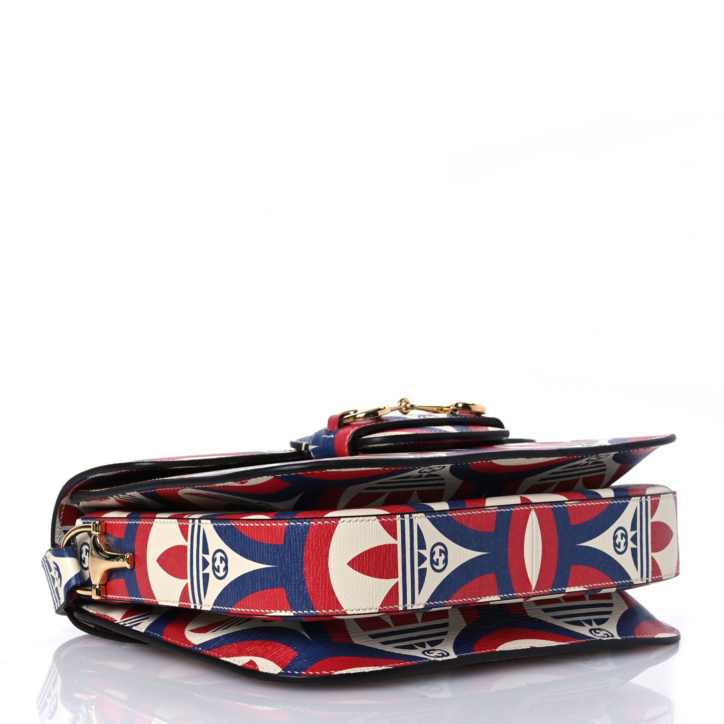 X ADIDAS Shangai Calfskin Web Trefoil Interlocking G Small Horsebit 1955 Shoulder Bag Red White Blue