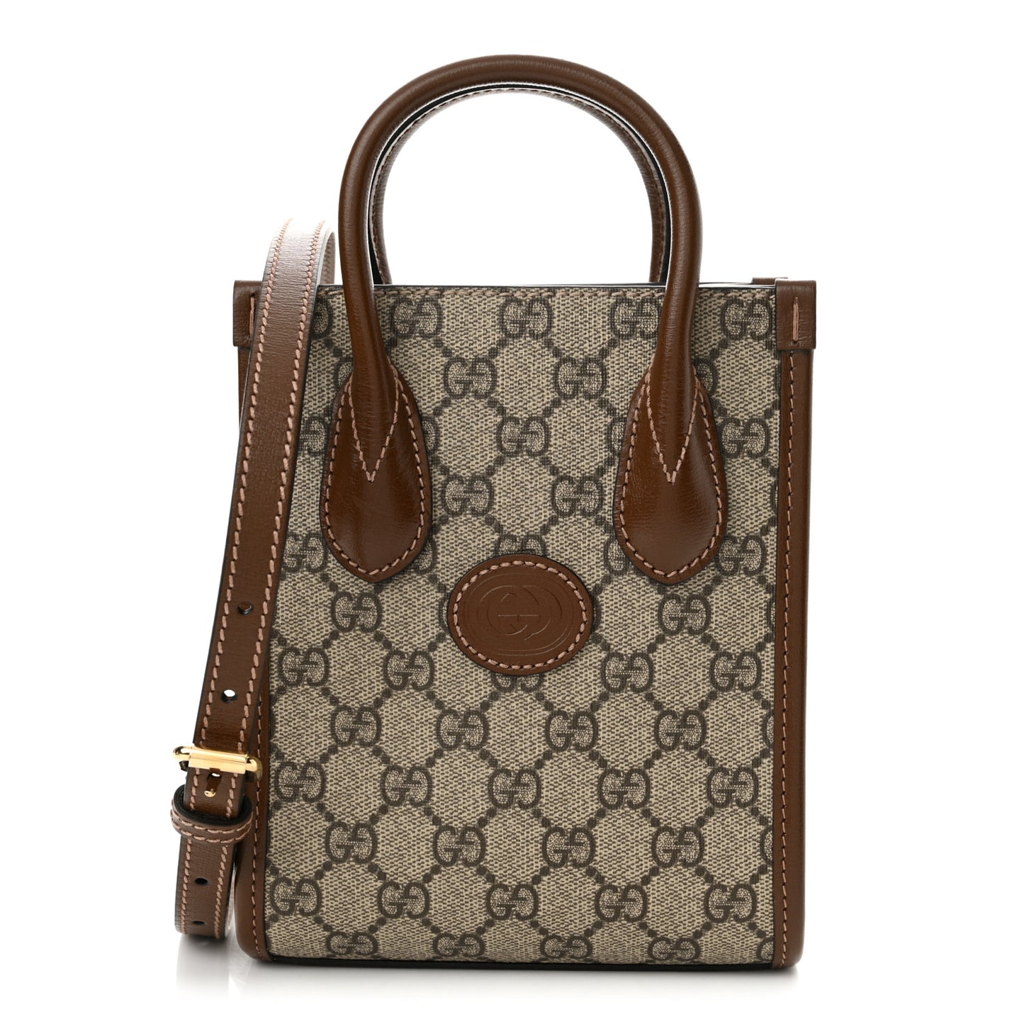 GG Supreme Monogram Azalea Calfskin Mini Retro Interlocking G Tote Bag Beige Ebony Brown Sugar