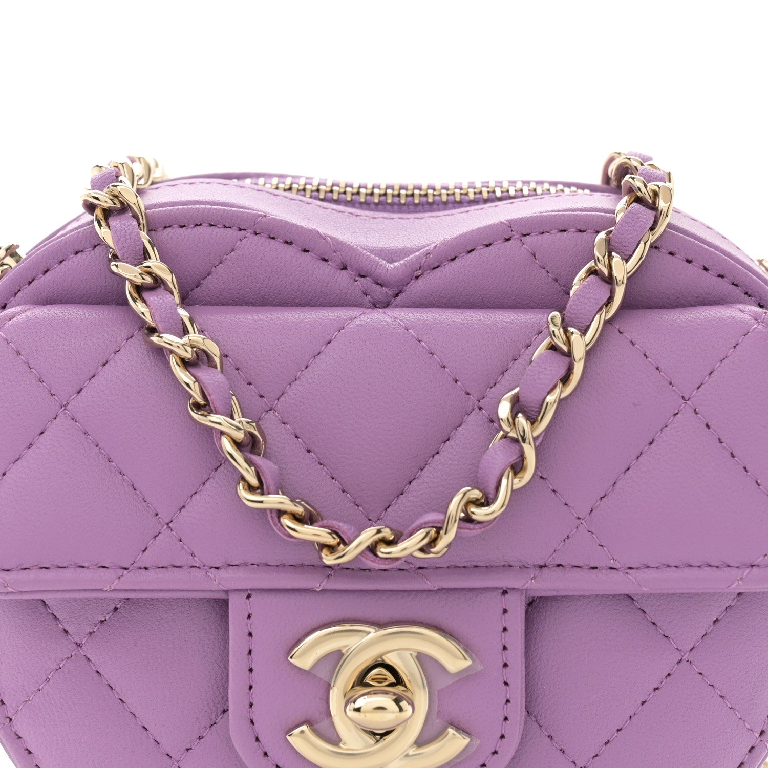 Chanel Lambskin Quilted CC In Love Heart Clutch With Chain Purple 8 of 12