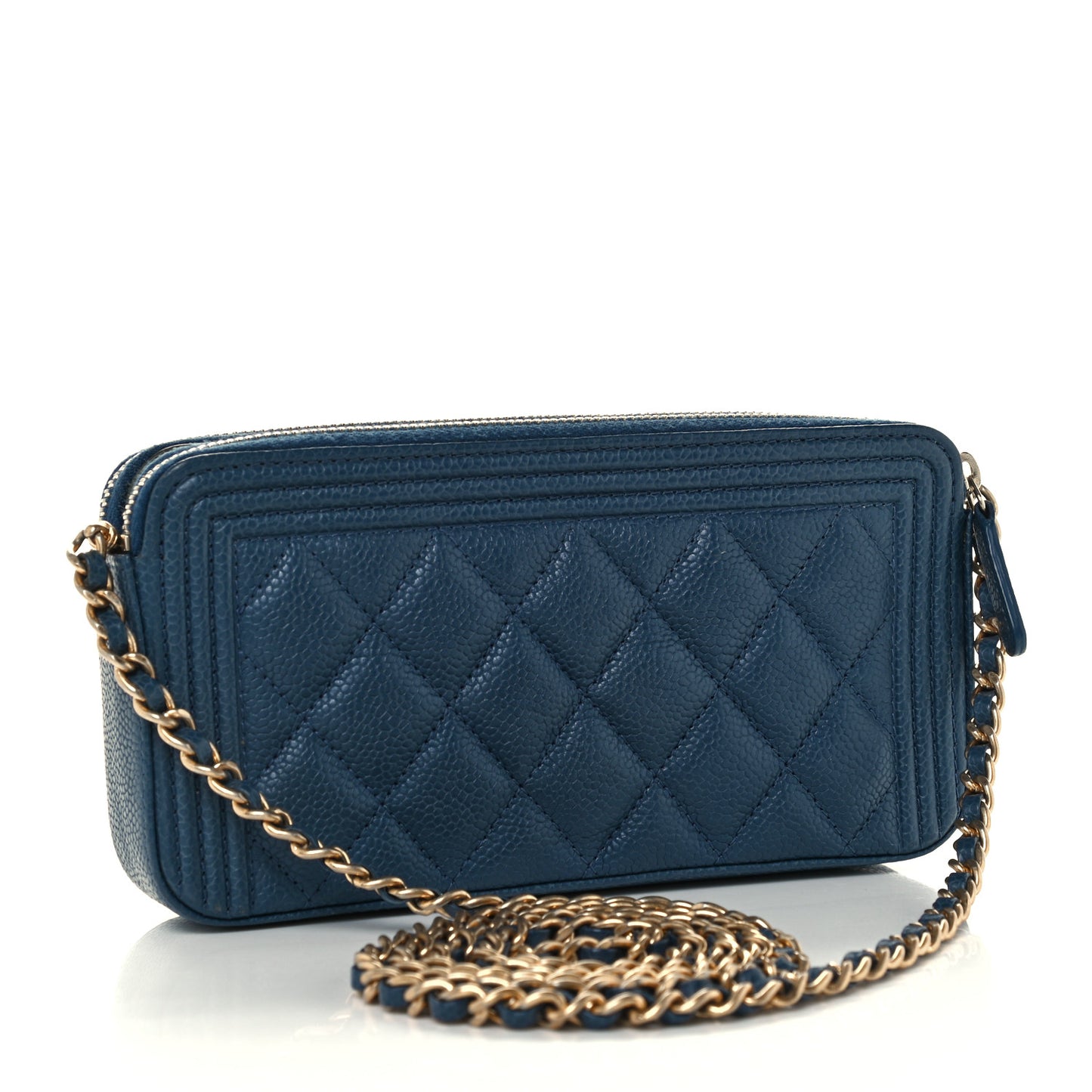 Caviar Quilted Small Boy Clutch With Chain Blue