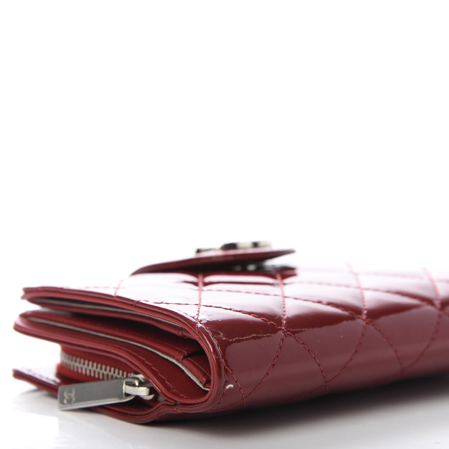 Patent Quilted Brilliant Zipped Pocket Wallet Dark Red