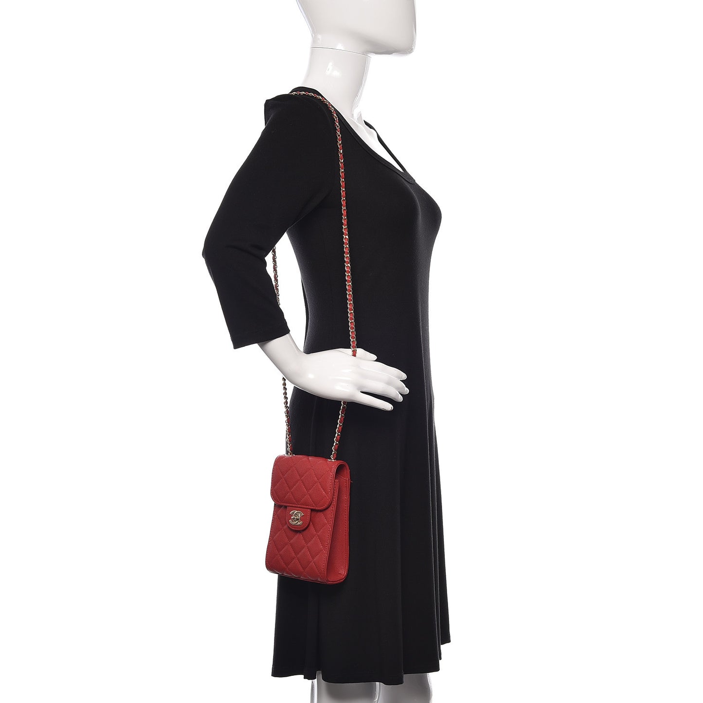 Caviar Quilted Classic Phone Holder Red