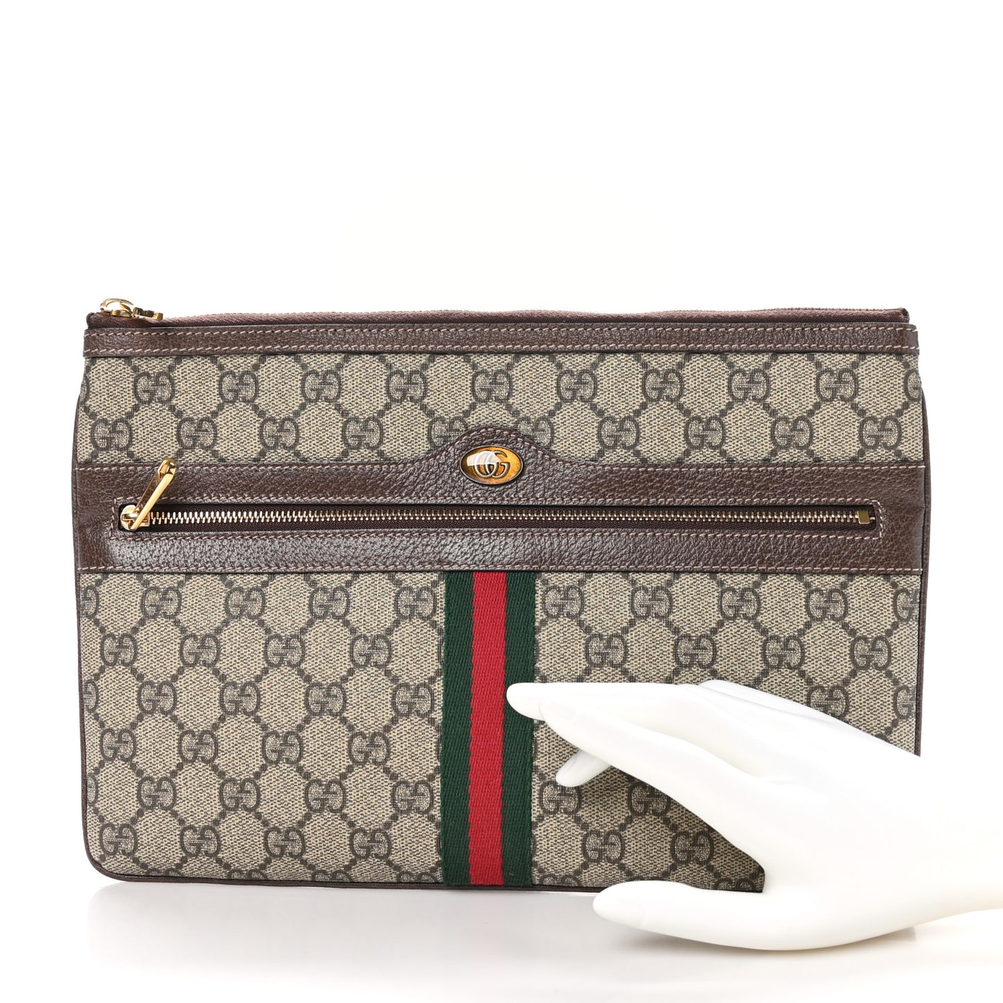 GG Supreme Monogram Large Ophidia Pouch Clutch Brown