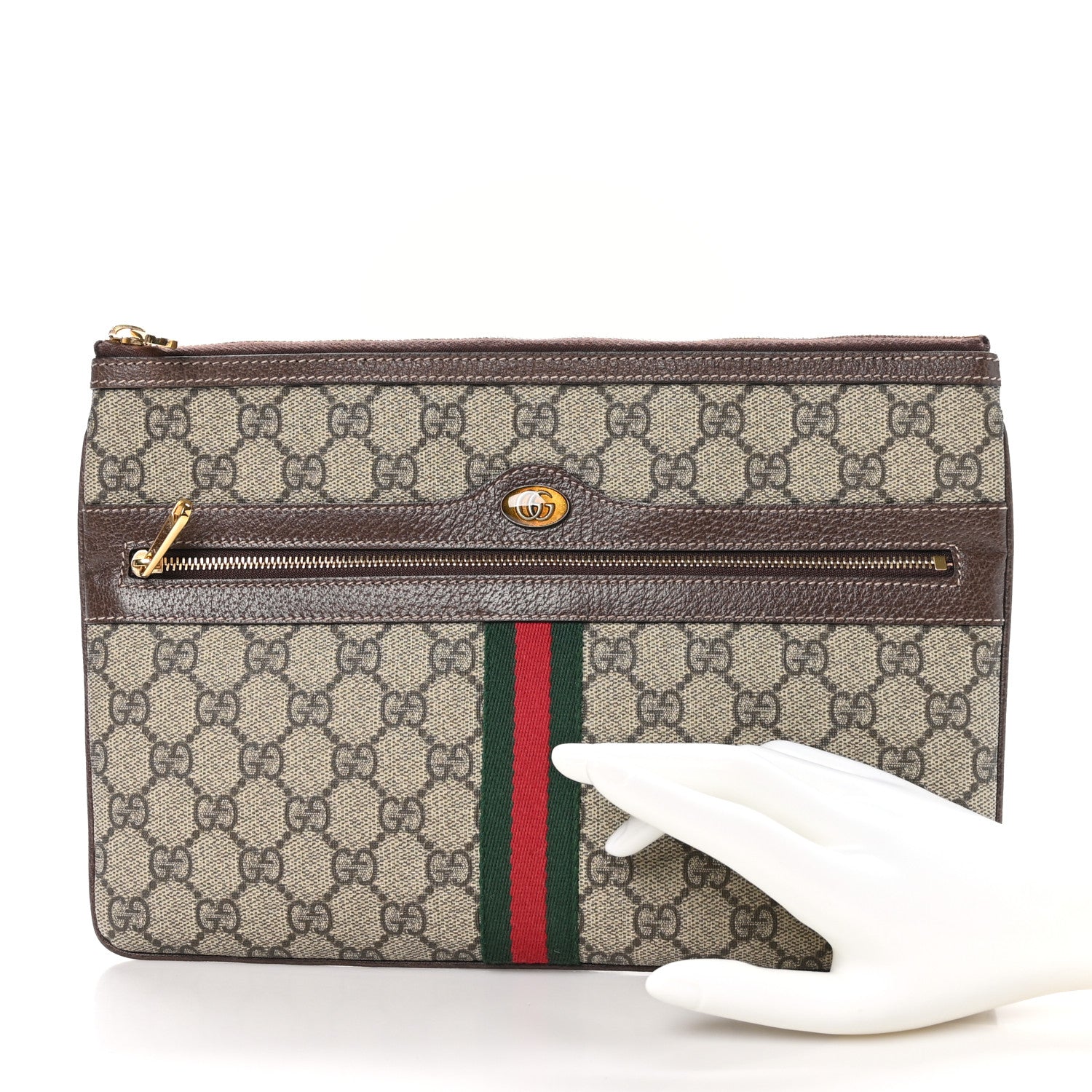 Gucci GG Supreme Monogram Large Ophidia Pouch Clutch Brown 2 of 8