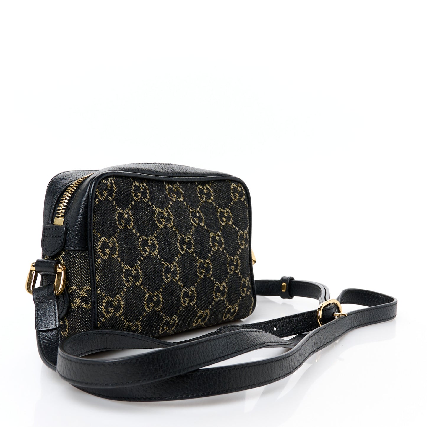 Jacquard Black Denim GG Monogram Textured Dollar Calfskin Mini Ophidia Shoulder Bag Black Ivory