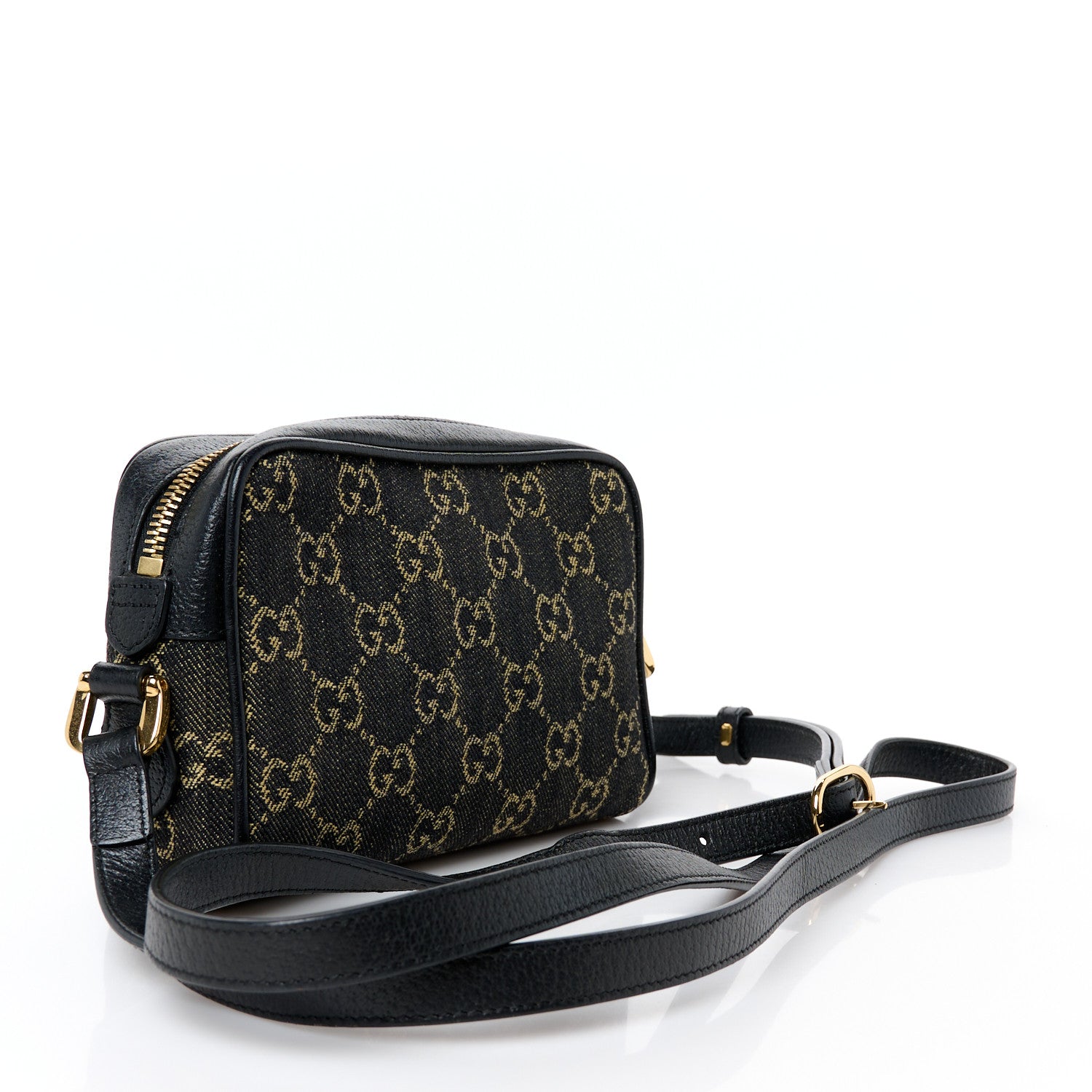 Gucci Jacquard Black Denim GG Monogram Textured Dollar Calfskin Mini Ophidia Shoulder Bag Black Ivory 3 of 10
