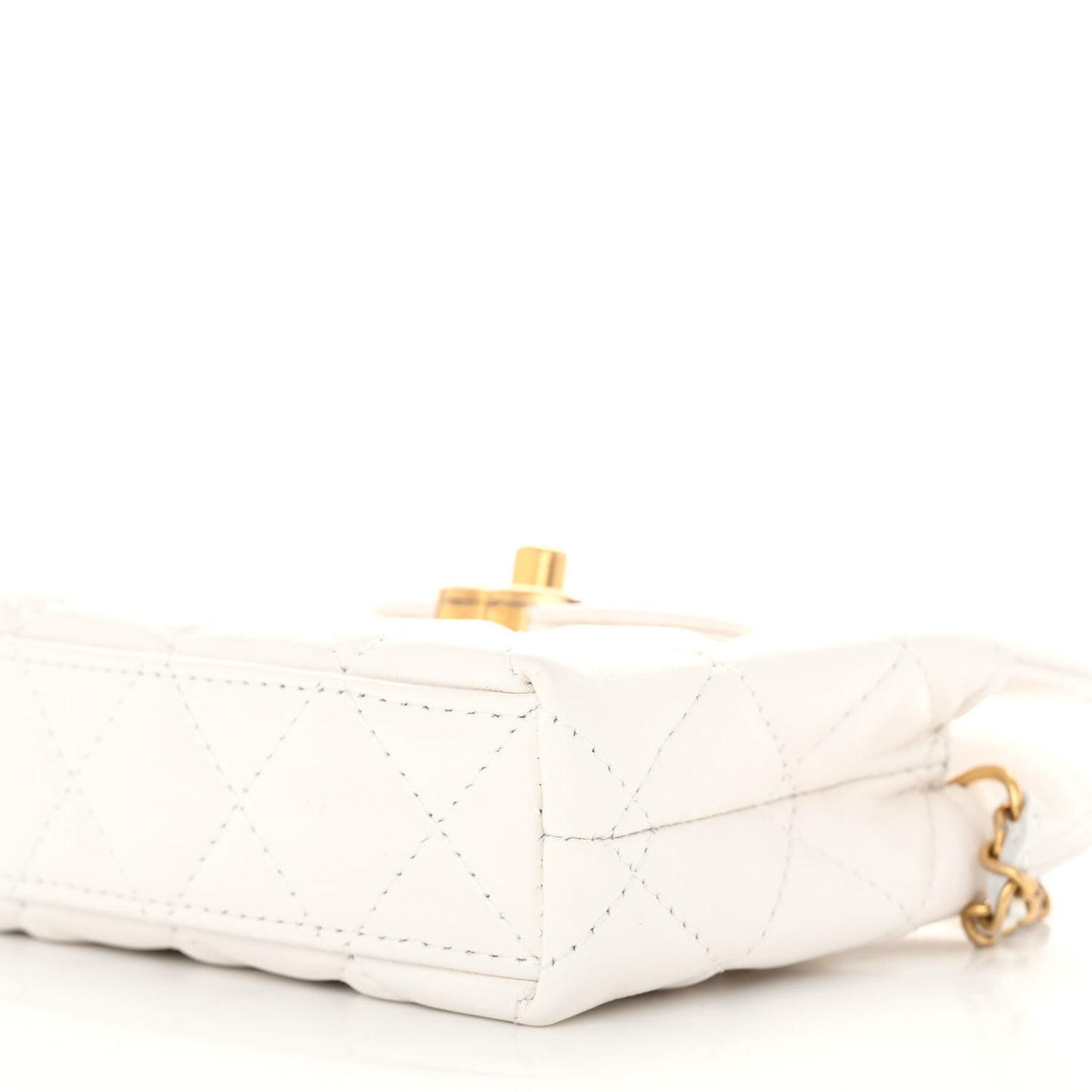 Shiny Aged Calfskin Quilted Mini Nano Kelly Shopper White