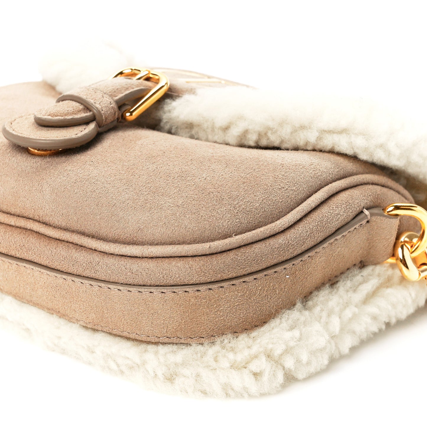 Suede Shearling Medium Bobby Flap Beige