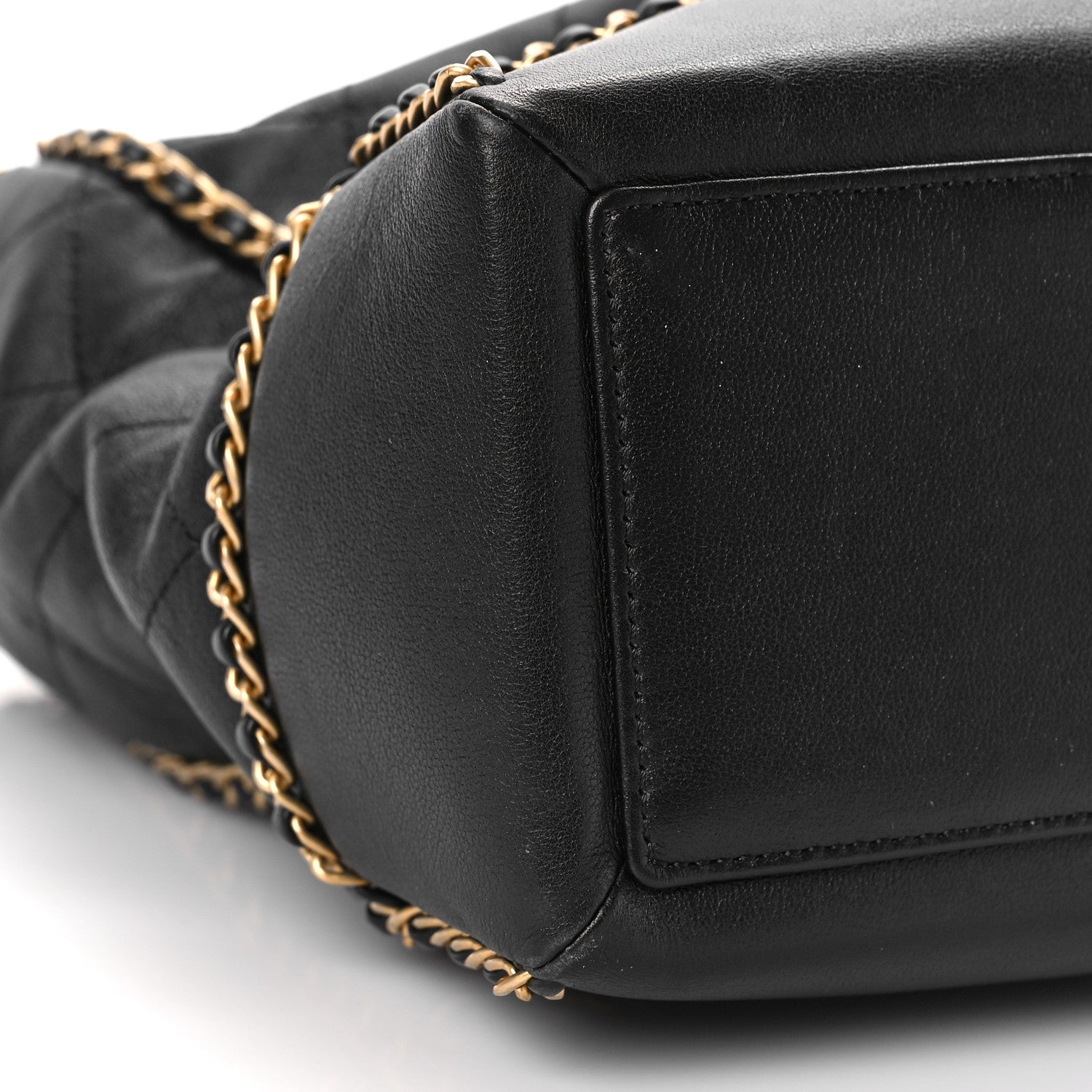 Chanel Calfskin Quilted Chain Lines Shopping Tote Black 8 of 10