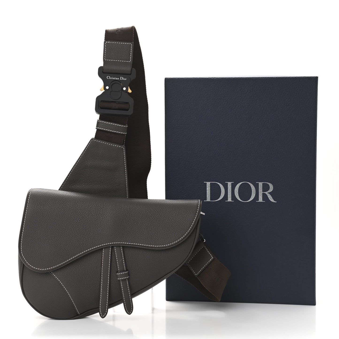 Grained Calfskin Mens Saddle Bag Ebony