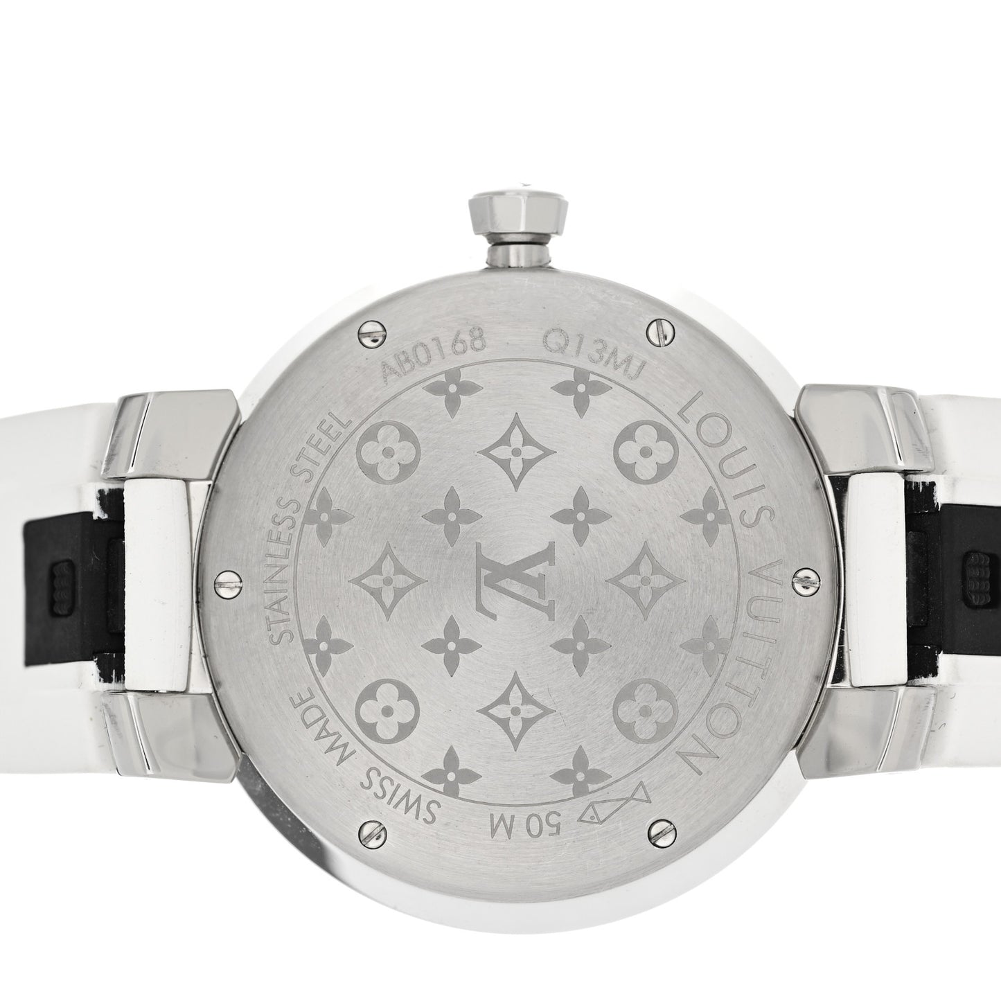 Stainless Steel Rubber Diamond 33mm Tambour Slim Quartz Watch White
