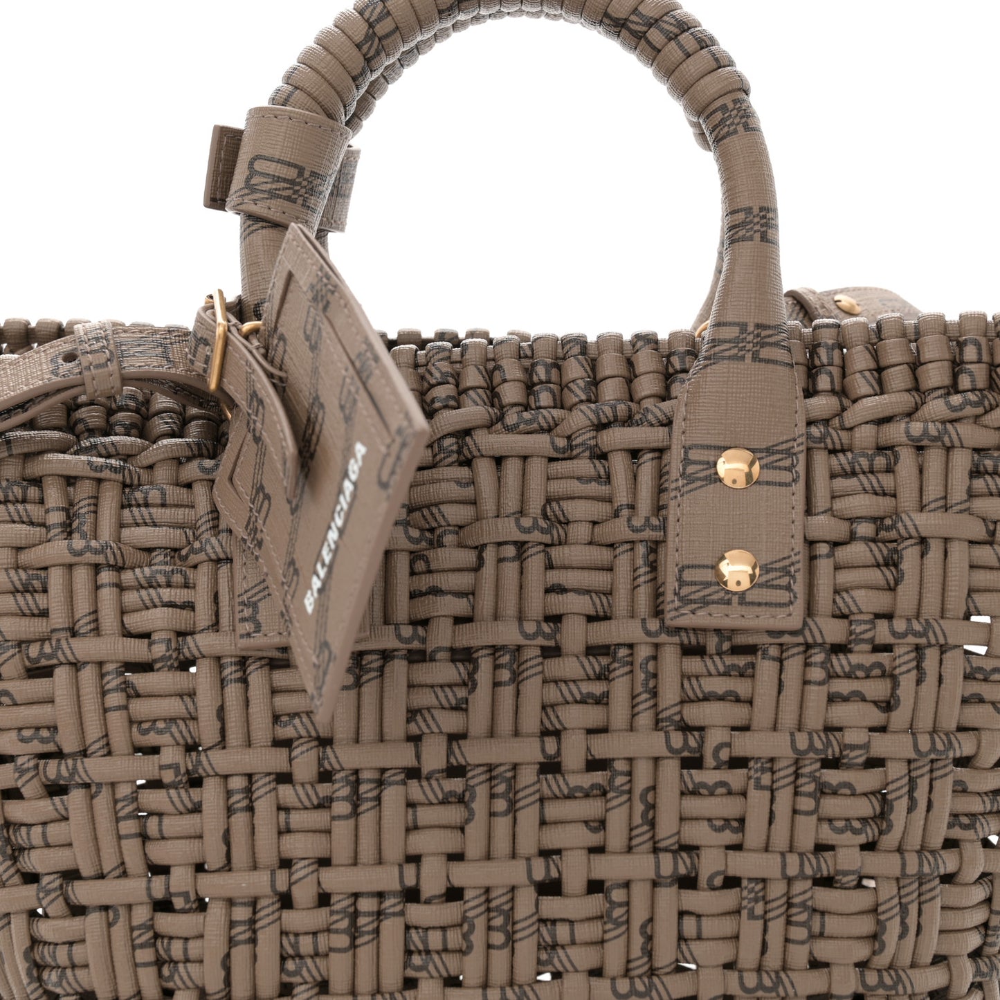 Varnished Faux Calfskin BB Monogram Braided XS Bistro Basket Beige