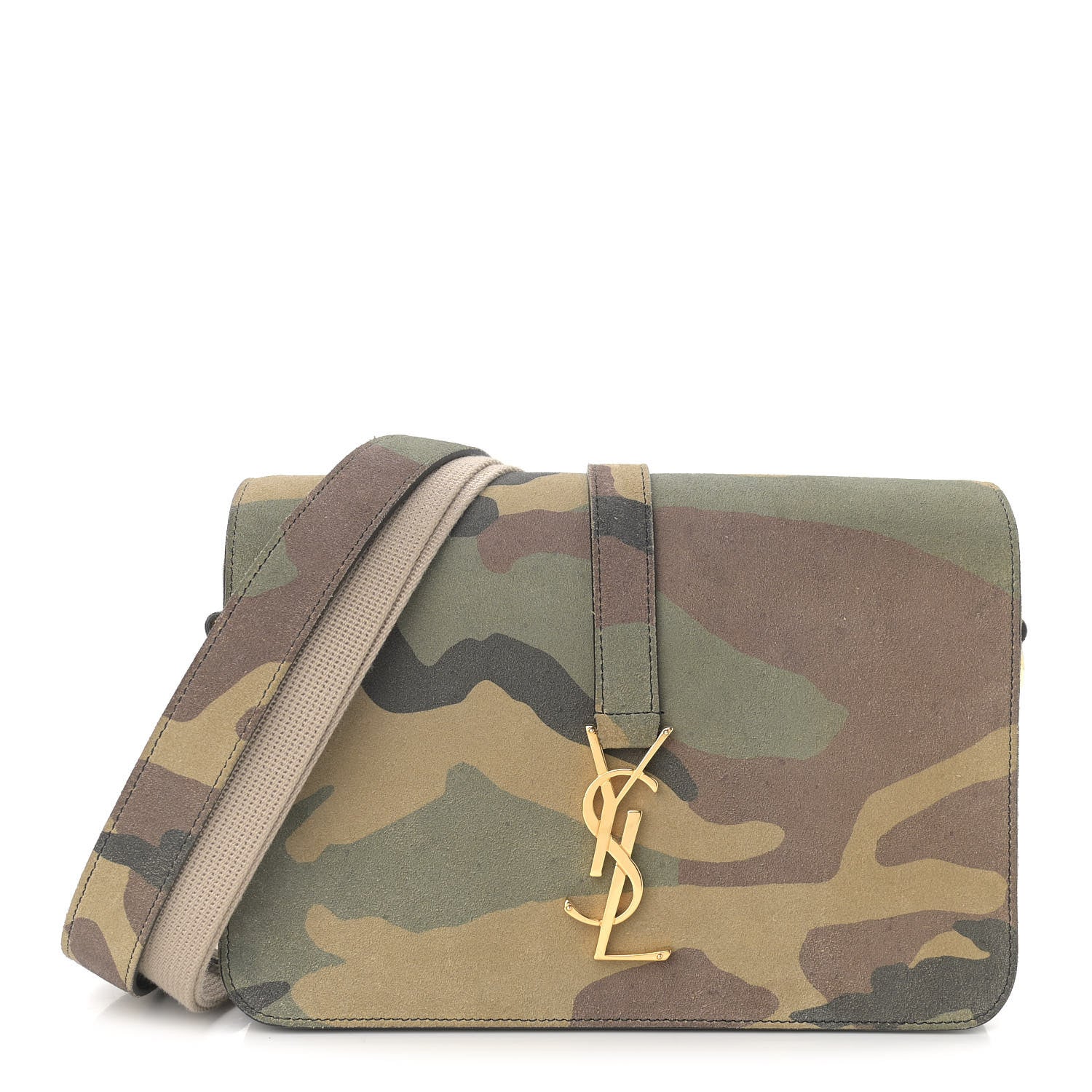 Saint Laurent Suede Monogram University Camouflage Shoulder Bag Green 1 of 11