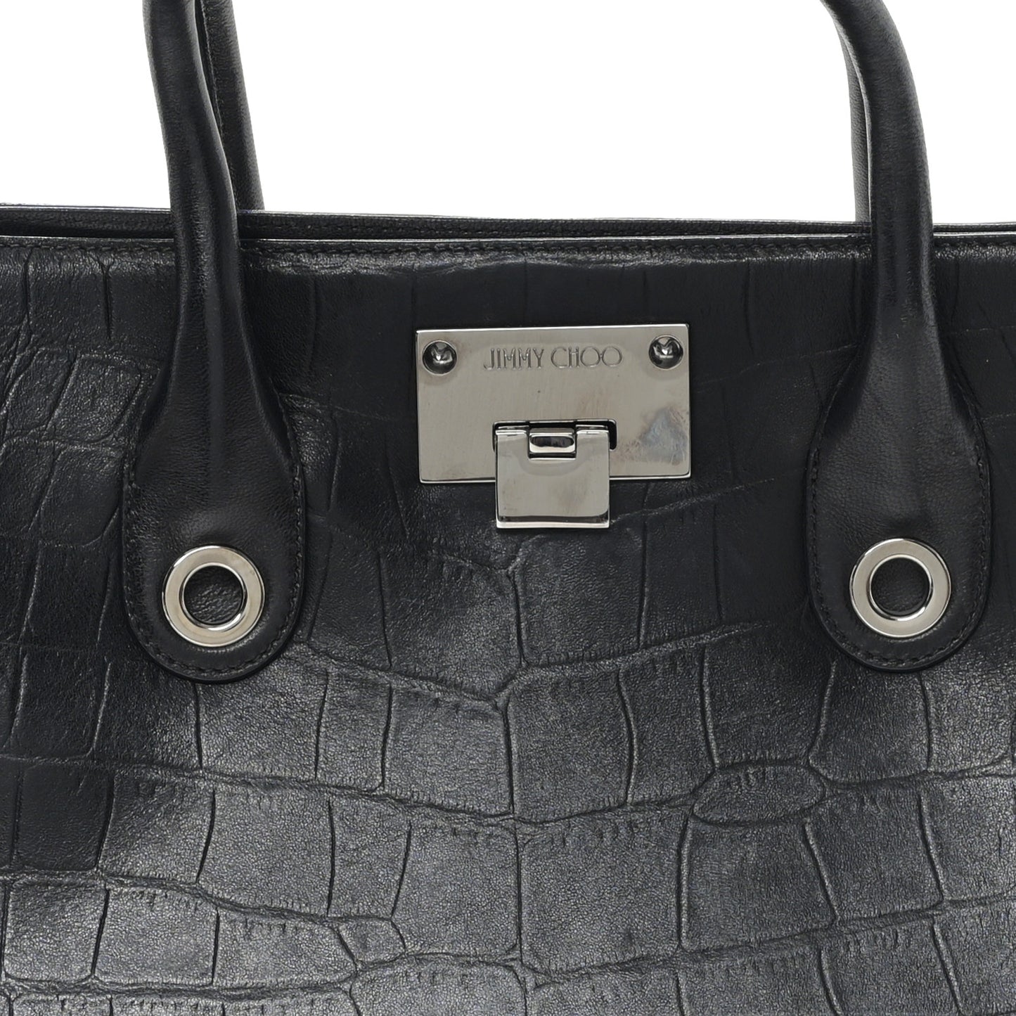Crocodile Embossed Calfskin Riley Tote Black