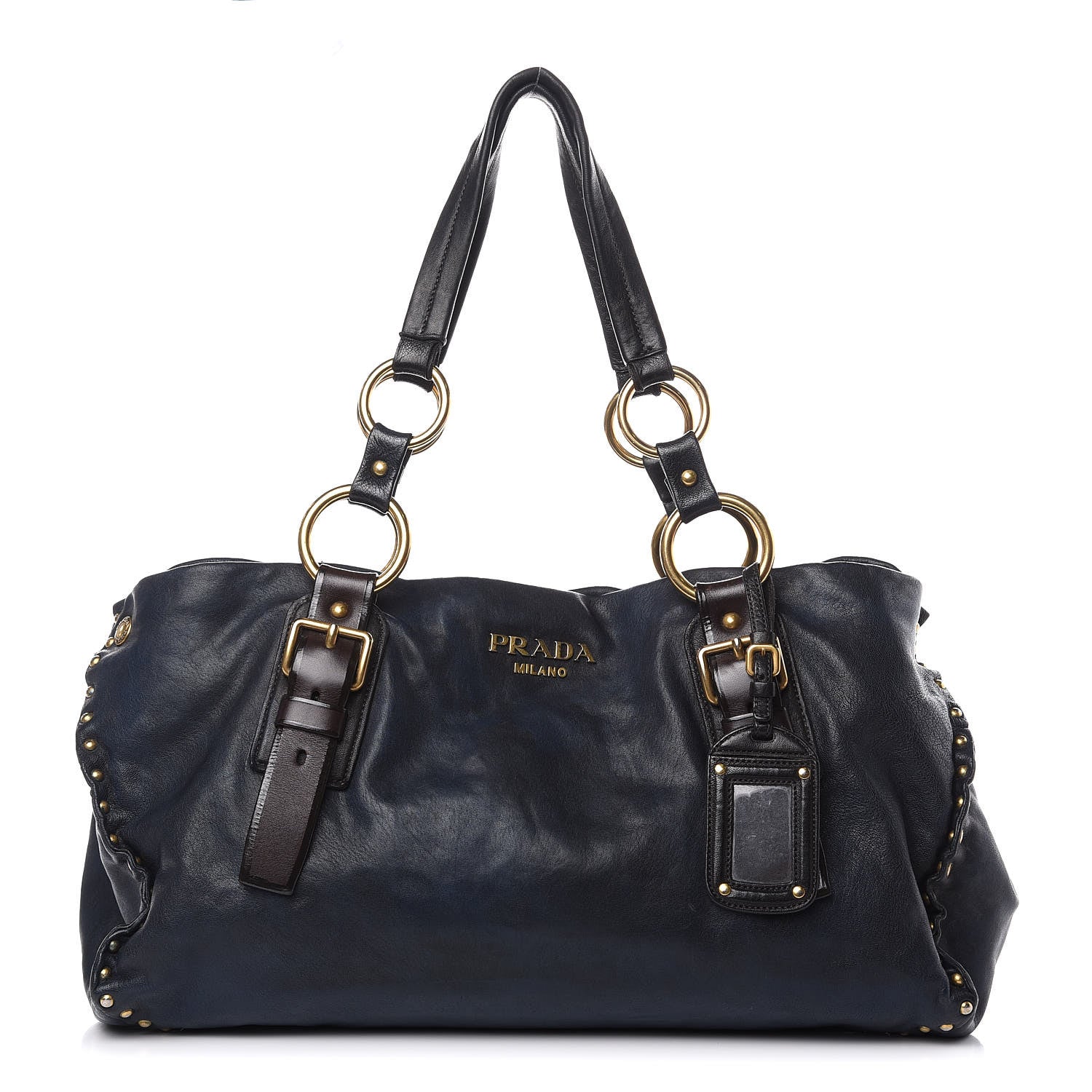 Prada Nappa Studded Aviator Shopping Tote Blue 398468 – FASHIONPHILE