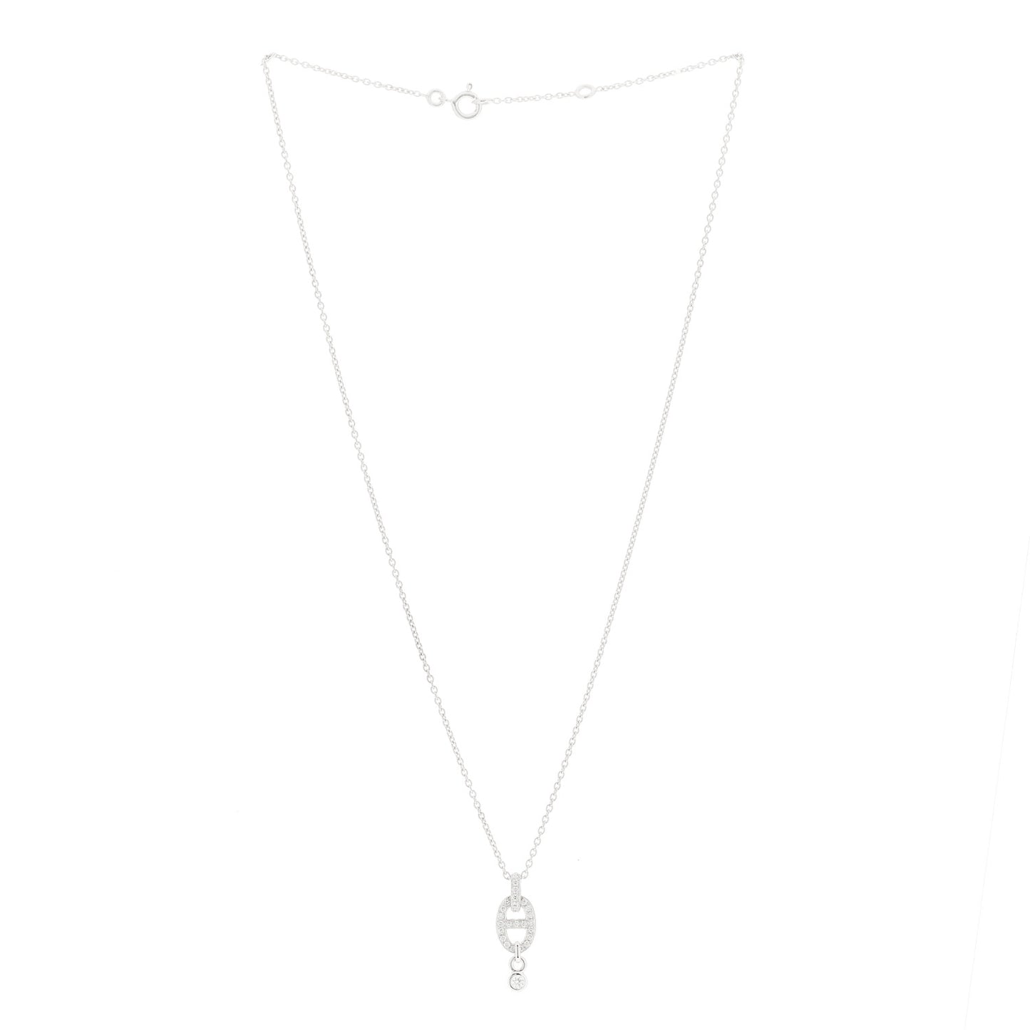 18K White Gold Diamond PM Chaine d'Ancre Enchainee Necklace