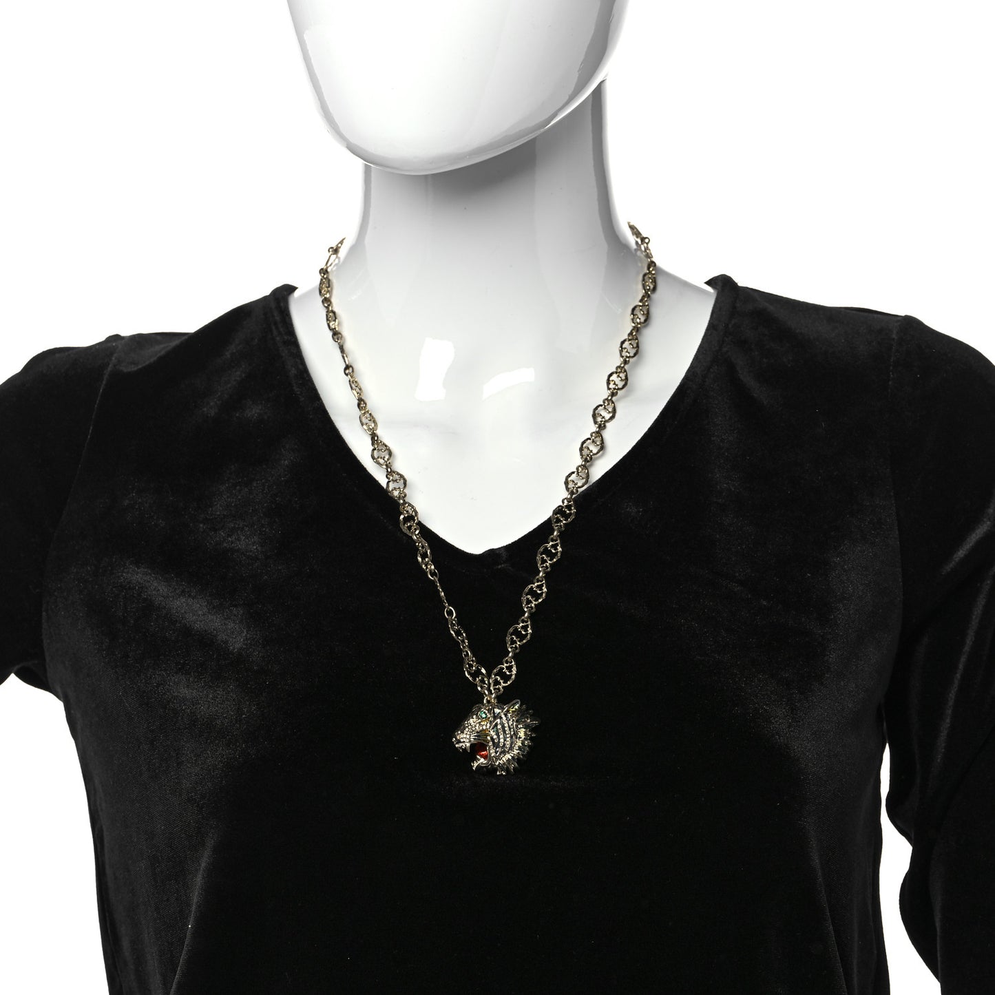 Metal Enamel Roaring Tiger Pendant Necklace Gold