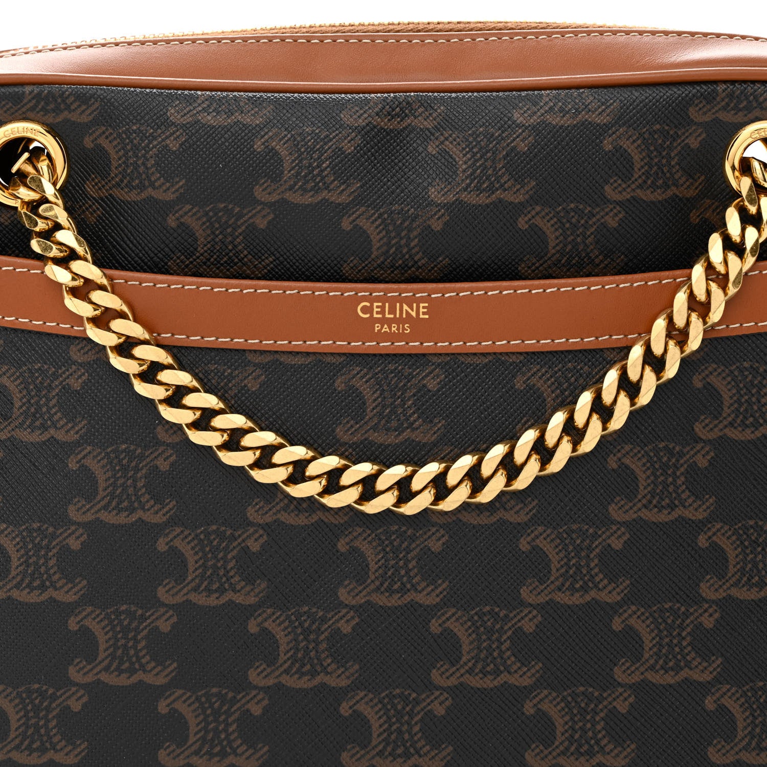 Celine Triomphe Canvas Calfskin Medium Patapans Tan 8 of 10