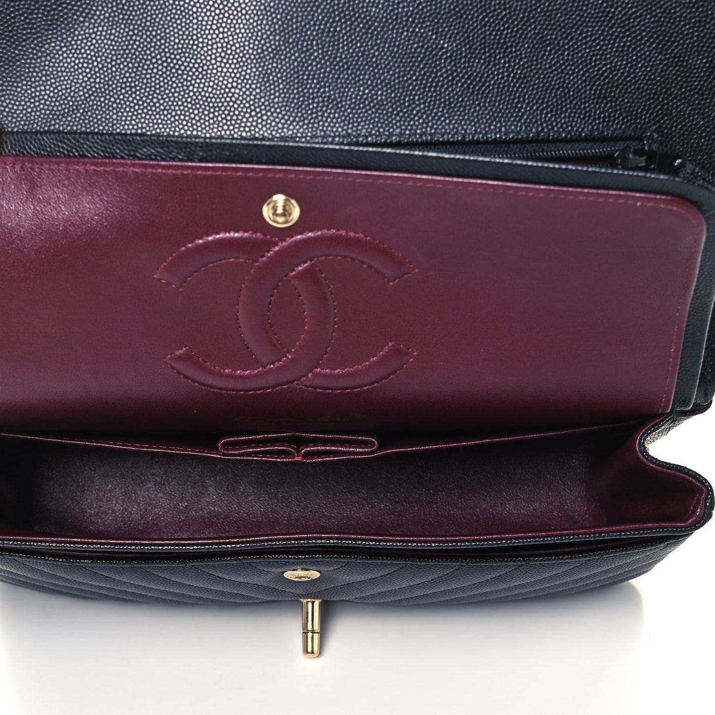 Caviar Chevron Quilted Medium Double Flap Black