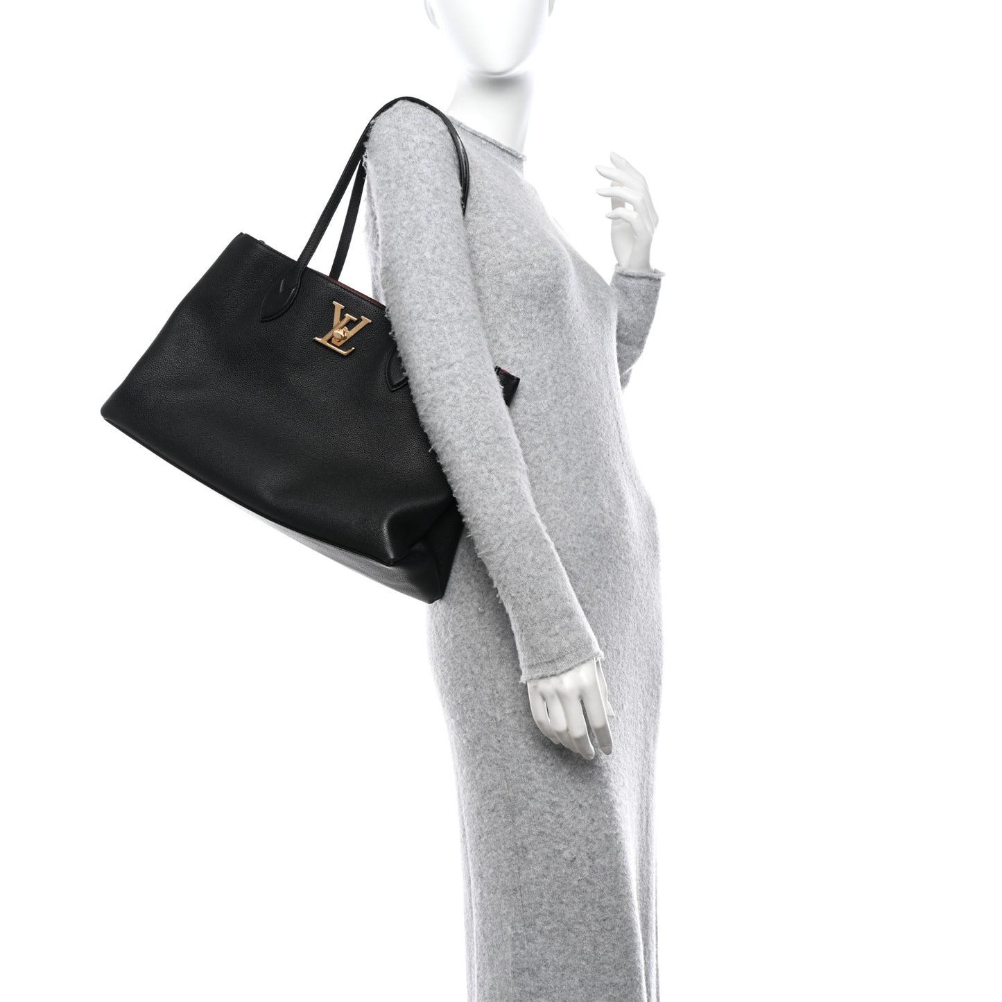 Grained Calfskin Lockme Shopper Black