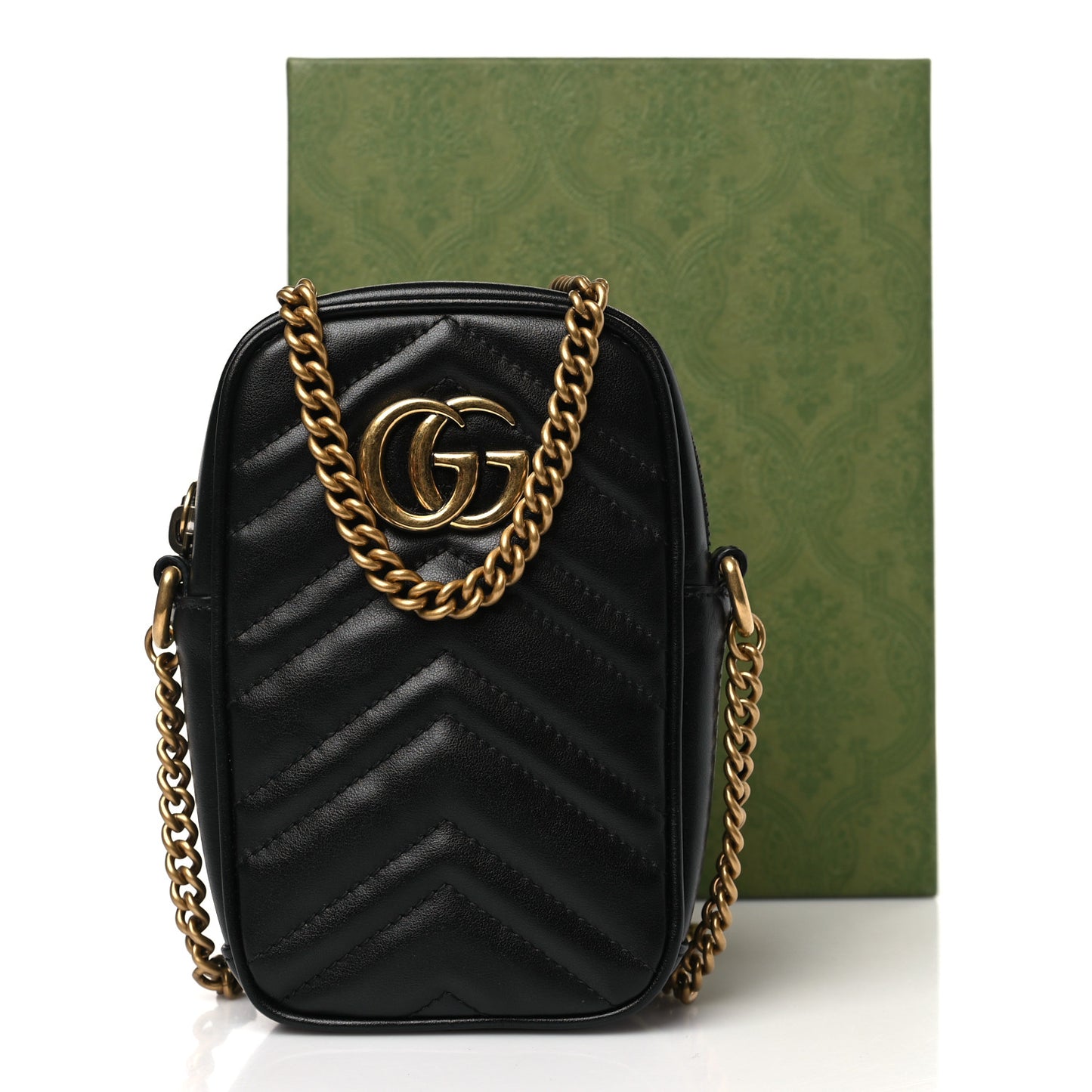 Calfskin Matelasse Mini GG Marmont Crossbody Bag Black