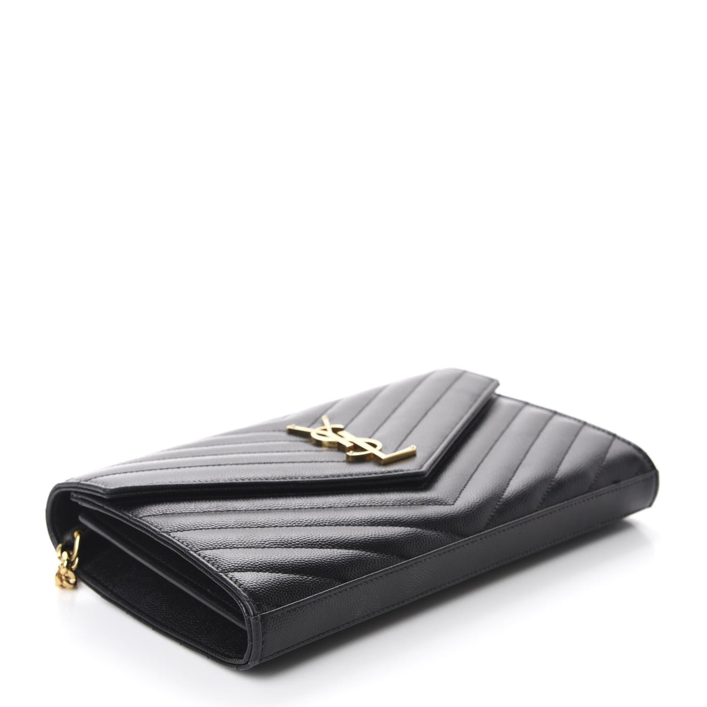 Grain De Poudre Matelasse Chevron Monogram Chain Wallet Black
