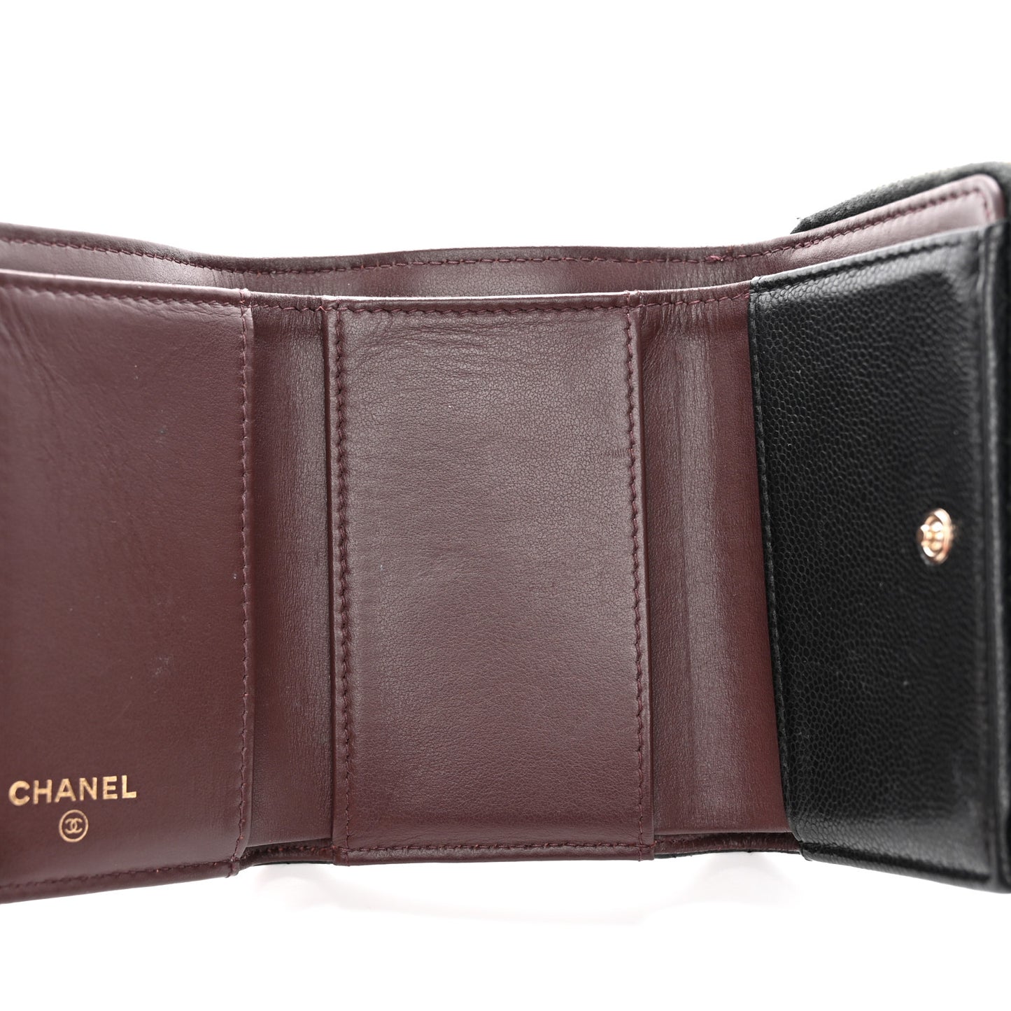 Caviar Quilted CC Zip Compact Trifold Wallet Black