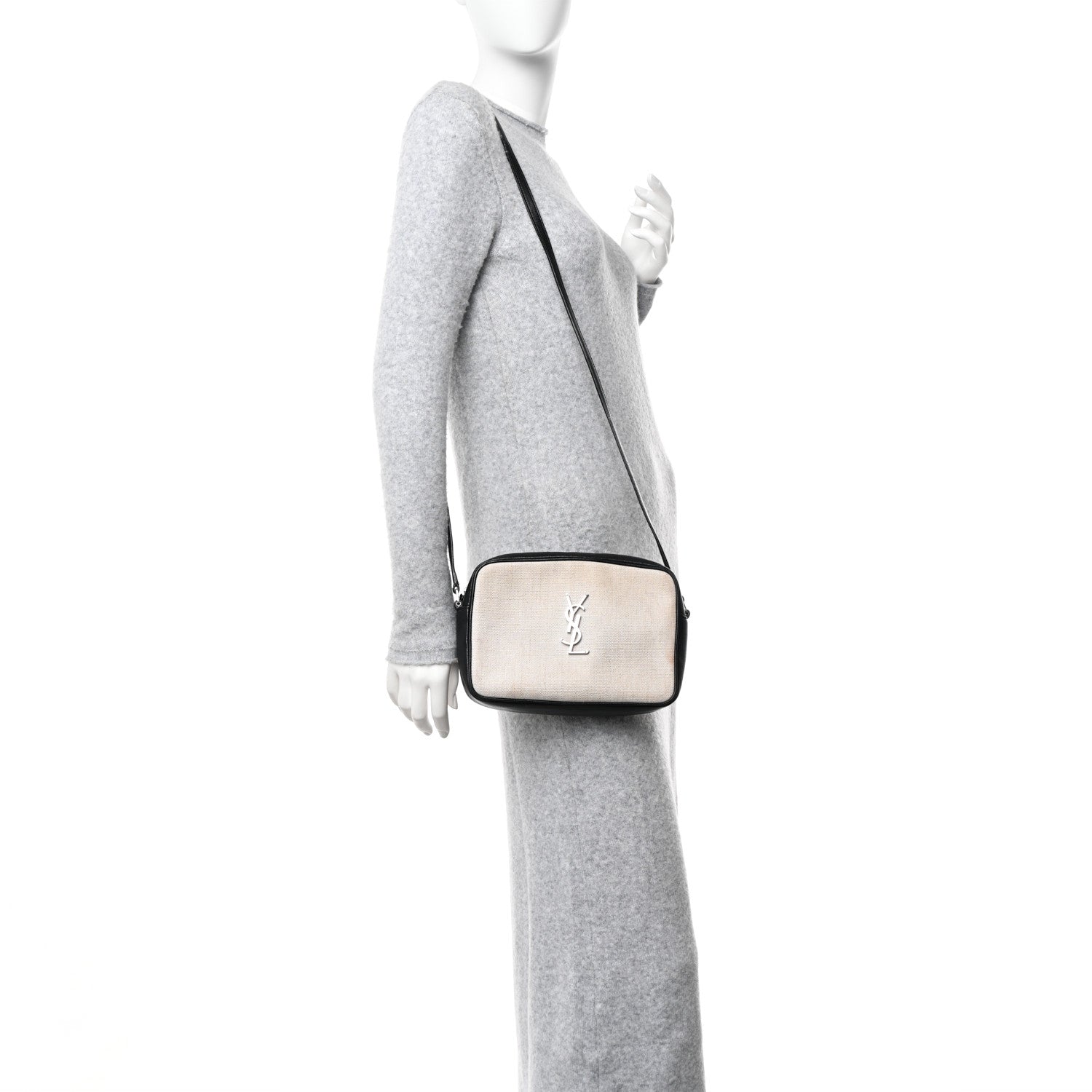 Saint Laurent Linen Canvas Monogram Lou Camera Bag Black 2 of 13